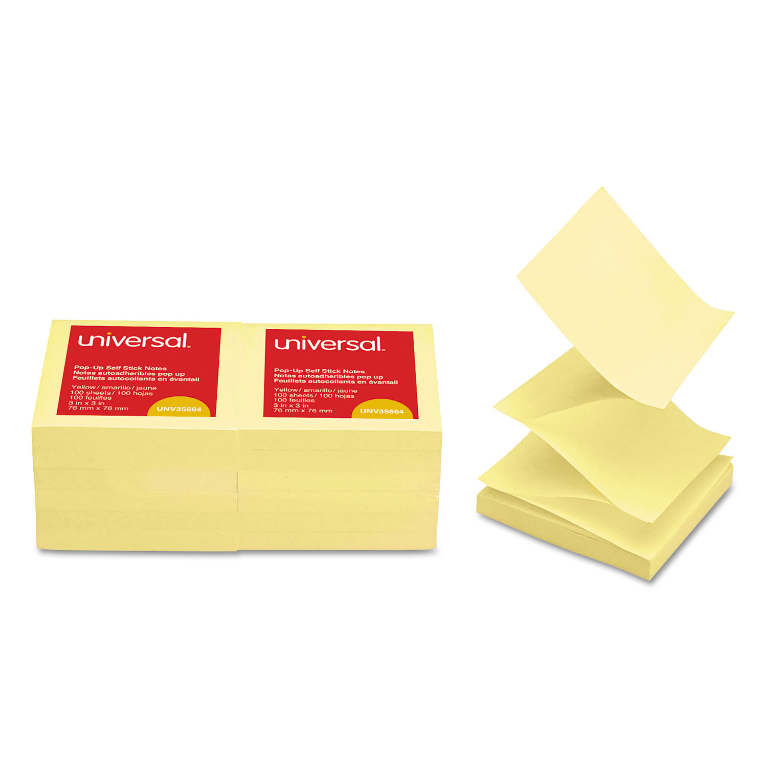  Universal UNV35664 Fan-Folded Self-Stick Pop-Up Note Pads, 3 x 3, Yellow, 100-Sheet, 12/Pack (UNV35664) 