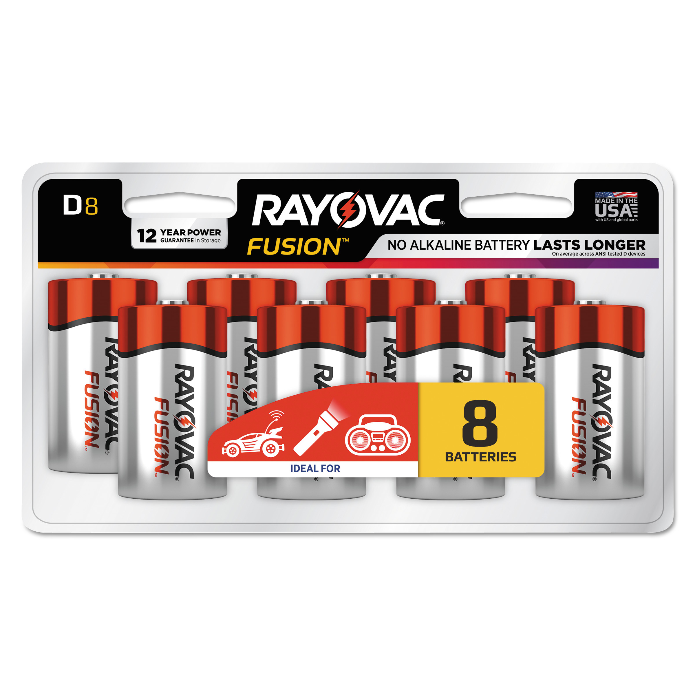  Rayovac 8138LTFUSK Fusion Advanced Alkaline D Batteries, 8/Pack (RAY8138LTFUSK) 