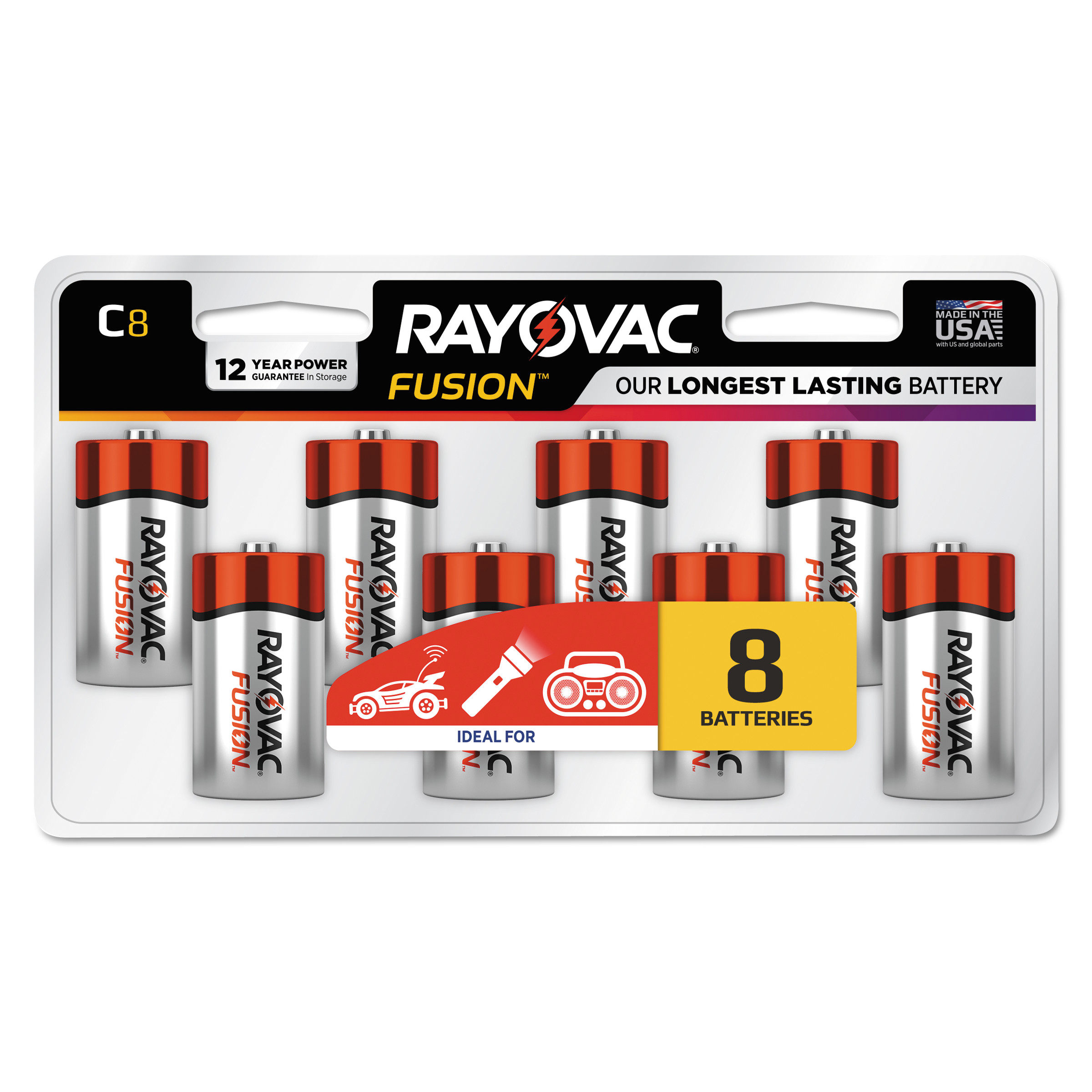  Rayovac 8148LTFUSK Fusion Advanced Alkaline C Batteries, 8/Pack (RAY8148LTFUSK) 