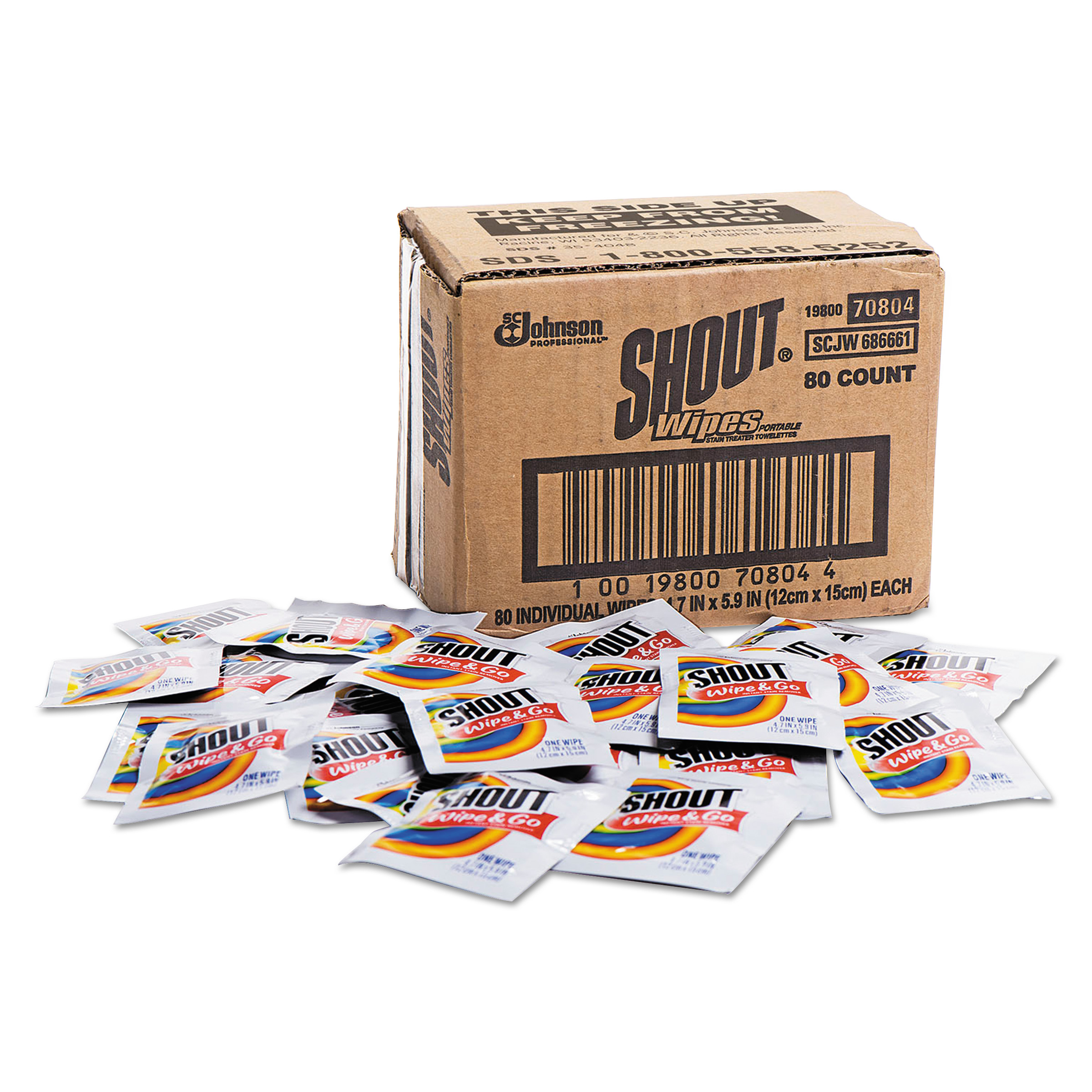  Shout 686661 Wipe & Go Instant Stain Remover, 4.7 x 5.9, 80 Packets/Carton (SJN686661) 