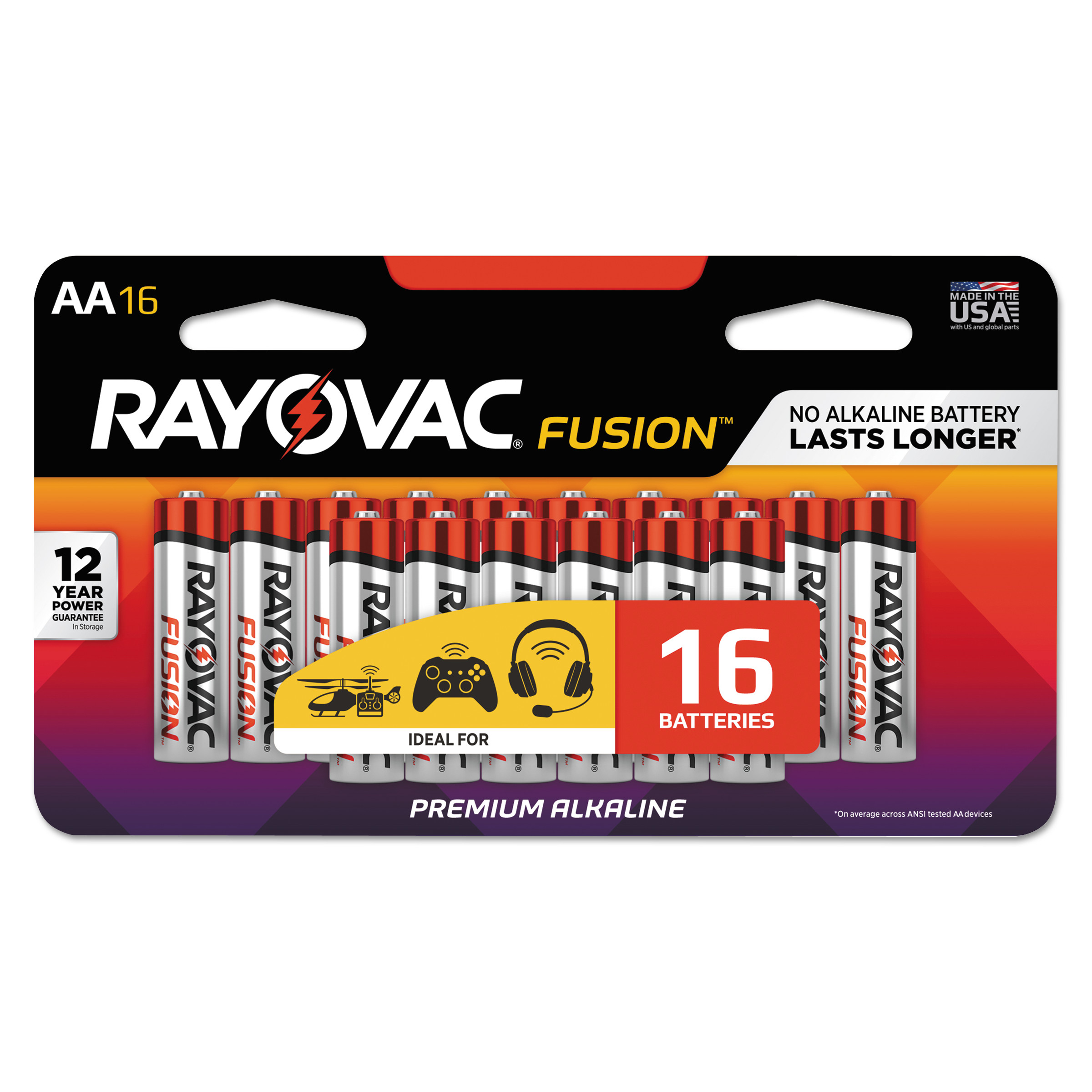  Rayovac 81516LTFUSK Fusion Advanced Alkaline AA Batteries, 16/Pack (RAY81516LTFUSK) 