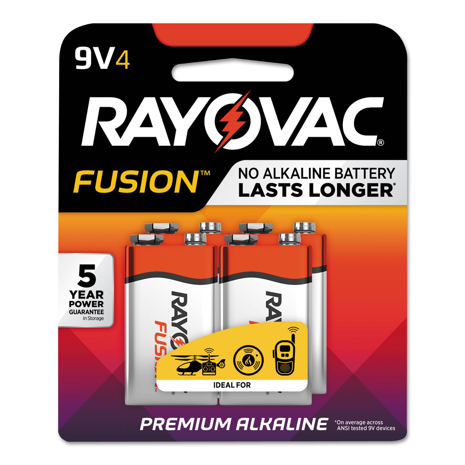 Fusion Advanced Alkaline Batteries, 9V, 4/Pack