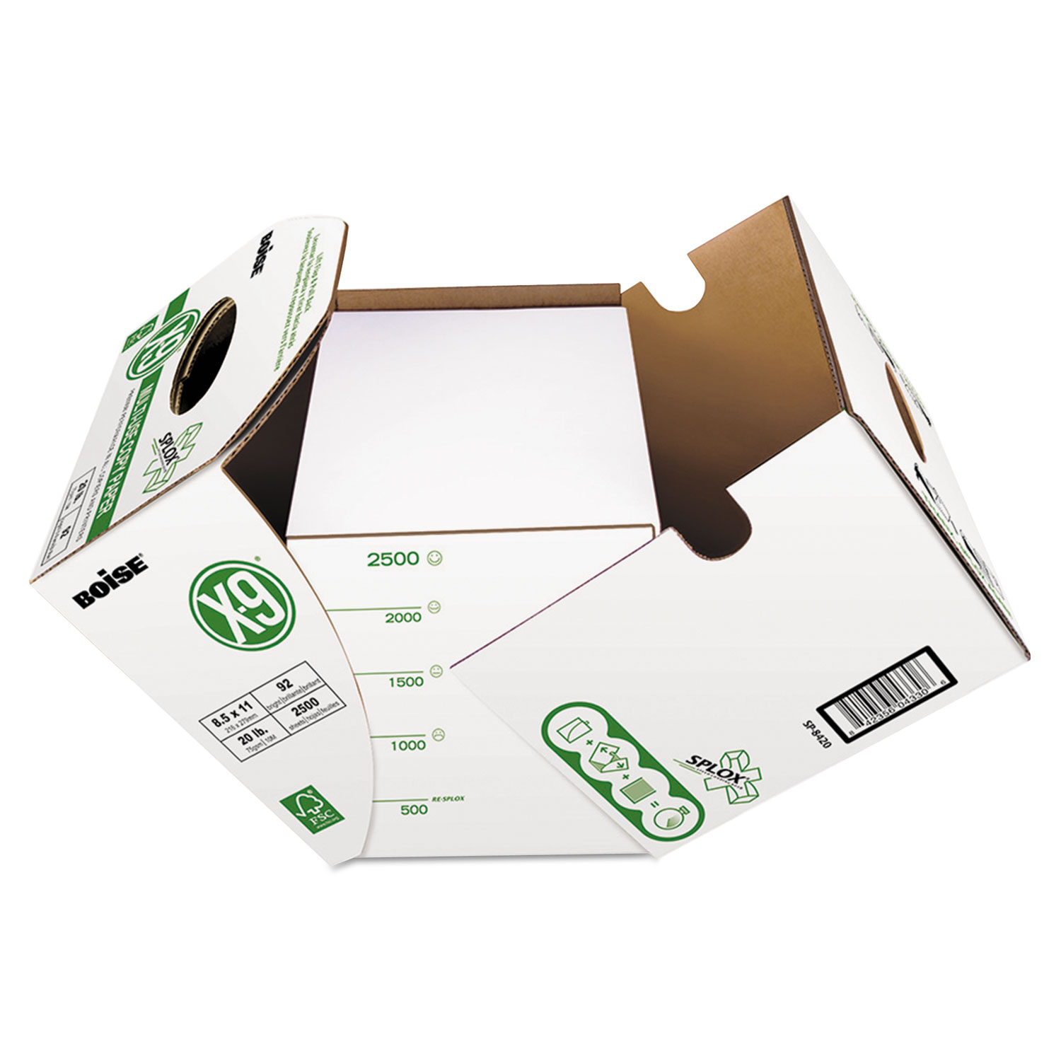 X-9 SPLOX Multi-Use Paper , 92 Bright, 20lb, 8.5 x 11, White, 500 Sheets/Ream, 5 Reams/Carton