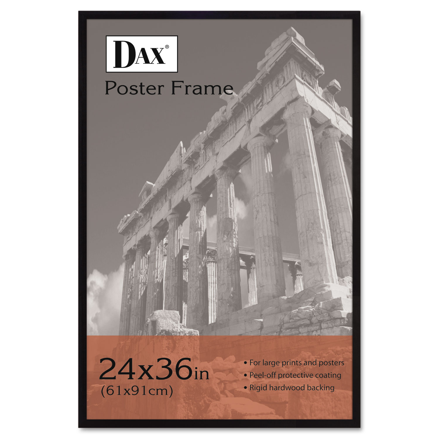  DAX 286036X Flat Face Wood Poster Frame, Clear Plastic Window, 24 x 36, Black Border (DAX286036X) 