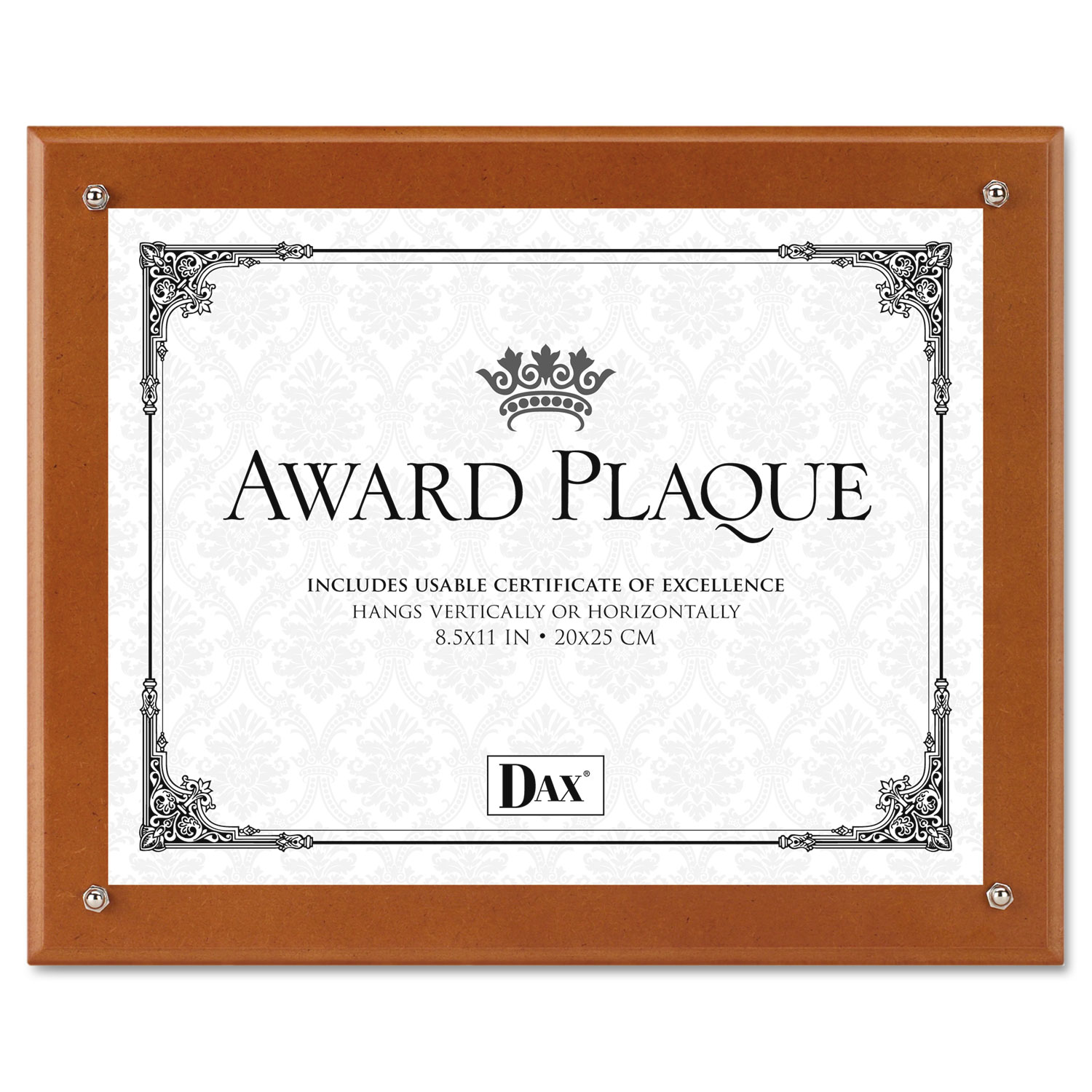 Plaque-In-An-Instant Kit w/Certs & Mats, Wood/Acrylic, Up to 8 1/2 x 11, Walnut