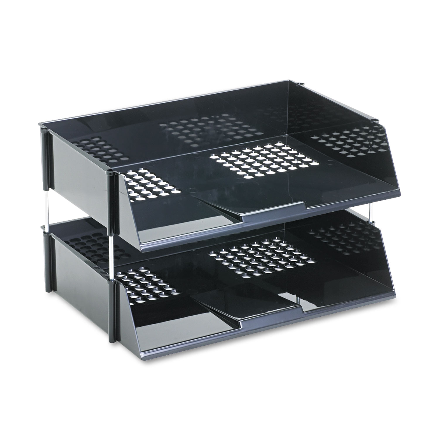 Industrial Stacking Tray Set, Two Tier, Plastic, Black