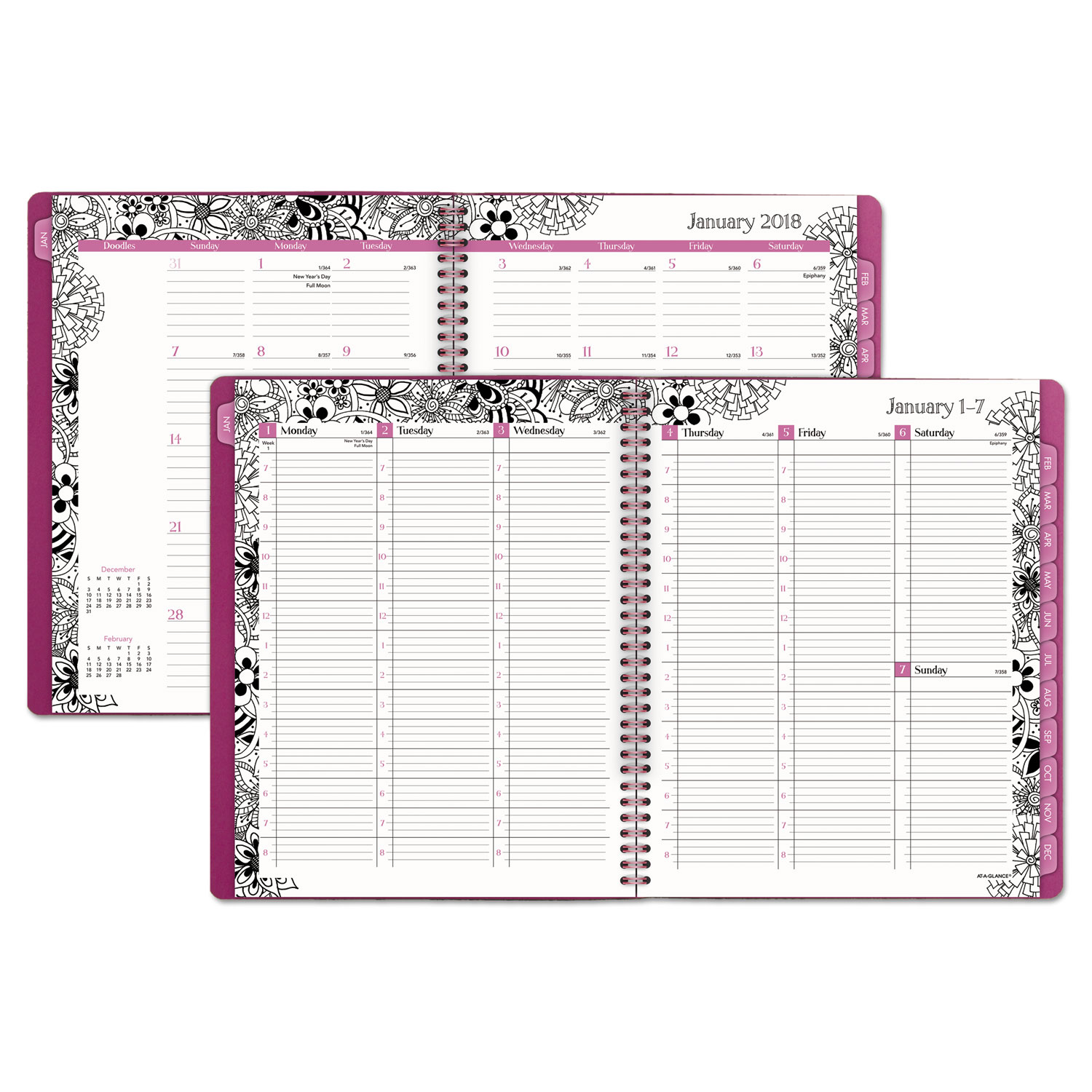 Floradoodle Professional Weekly/Monthly Planner, 9 3/8 x 11 3/8, 2018-2019