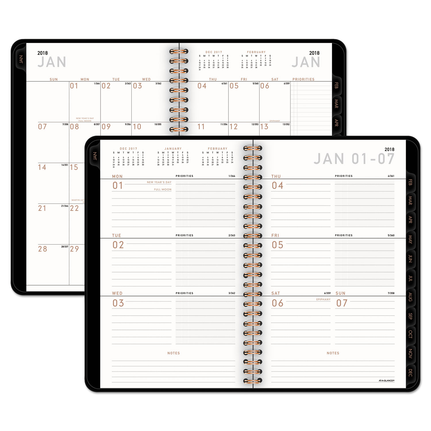 Contemporary Weekly/Monthly Planner, Block, 4 7/8 x 8, Graphite Cover, 2018