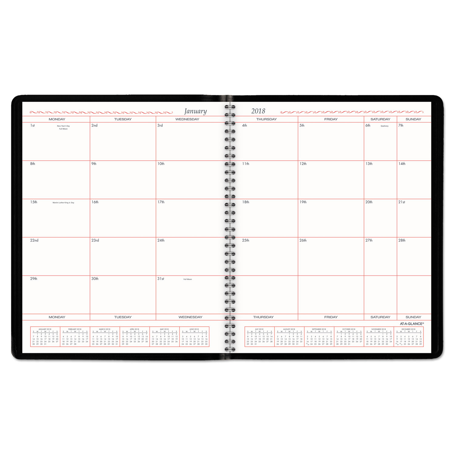 Monthly Planner in Business Week Format, 8 x 10, White, 2018