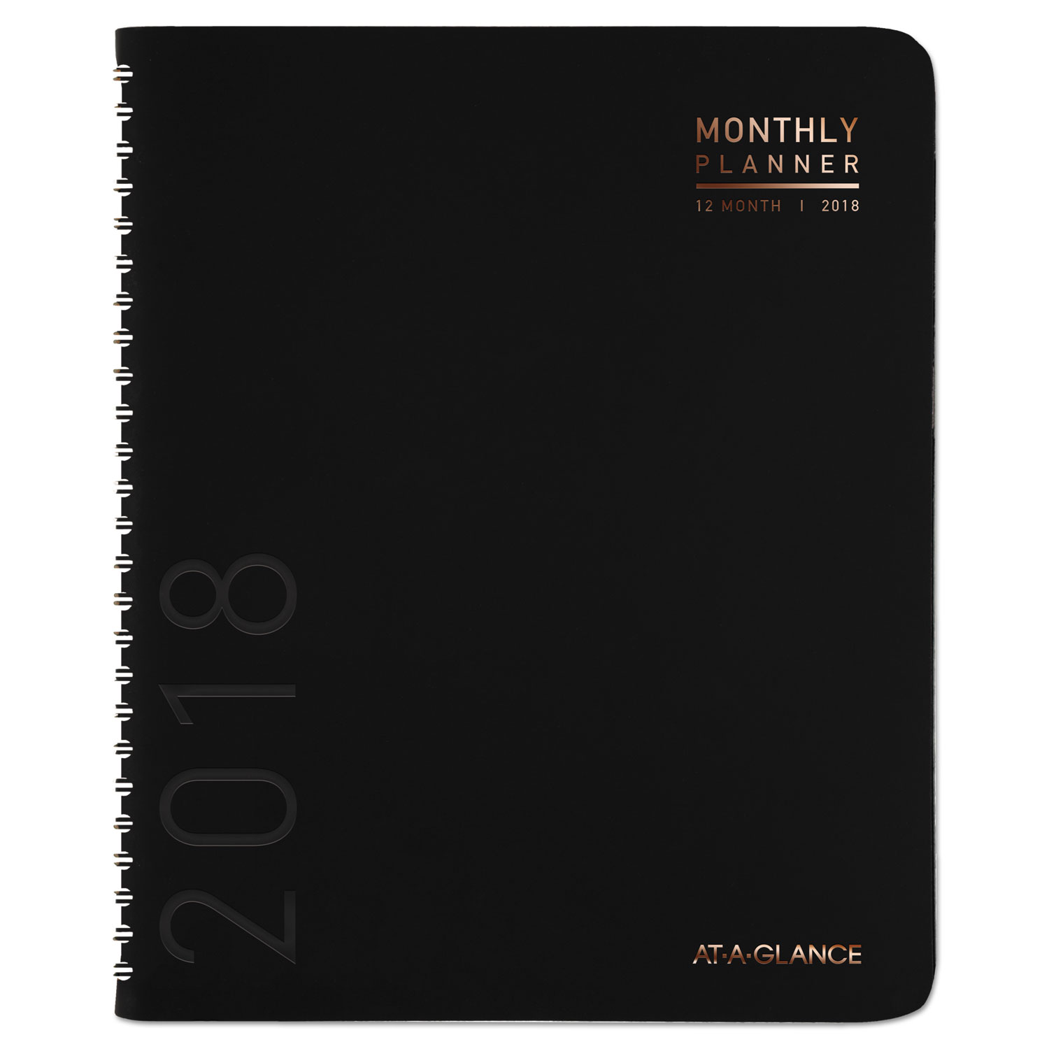 Contemporary Monthly Planner, Premium Paper, 8 7/8 x 11, Black Cover, 2018