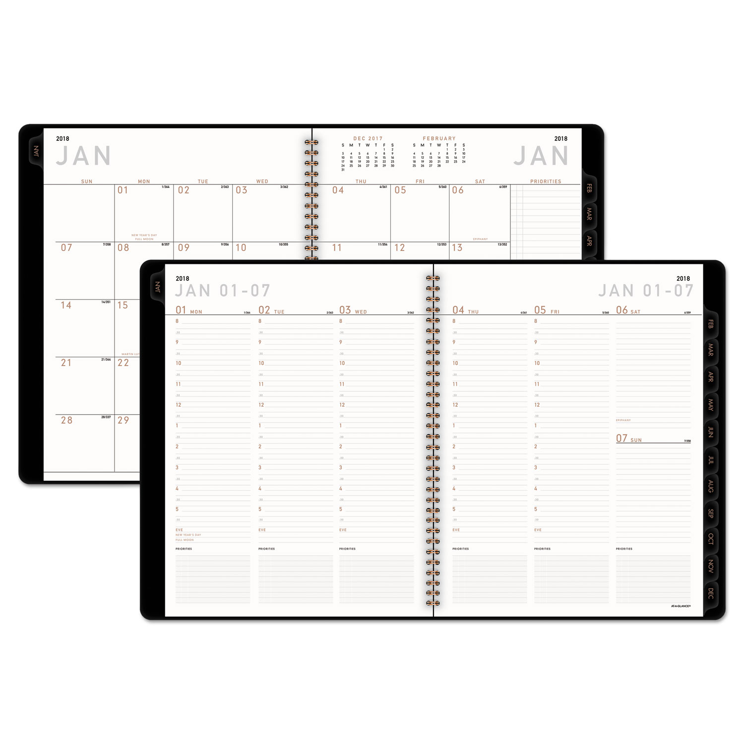 Contemporary Weekly/Monthly Planner, Column, 8 1/4 x 10 7/8, Black Cover, 2018