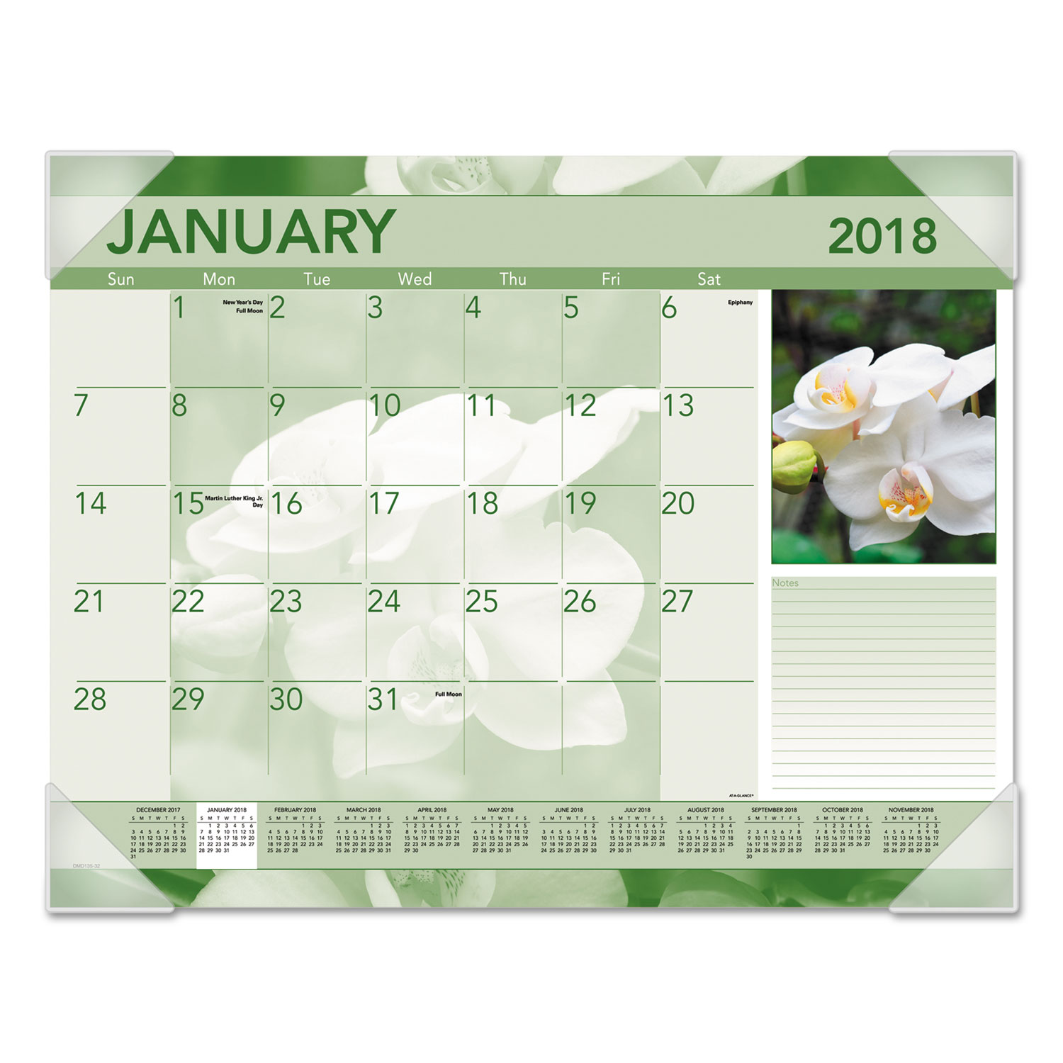 Antique Floral Monthly Desk Pad Calendar, 22 x 17, Antique Floral, 2018