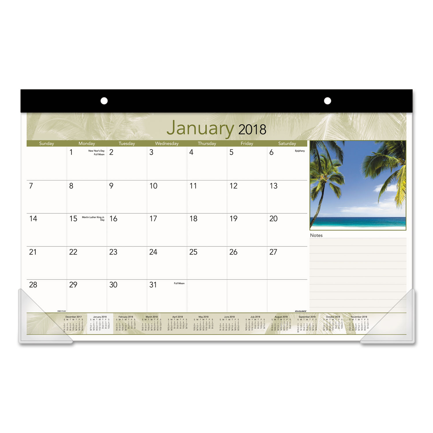 Tropical Compact Monthly Desk Pad, 17 x 10 7/8, 2018