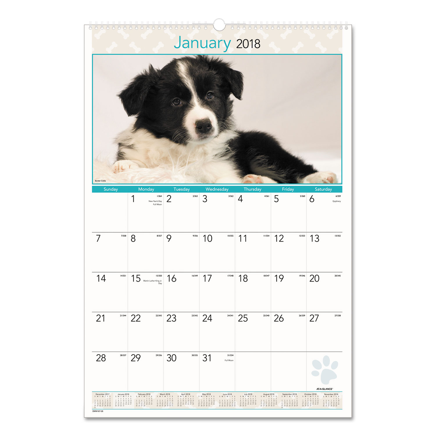 Puppies Monthly Wall Calendar, 15 1/2 x 22 3/4, 2018