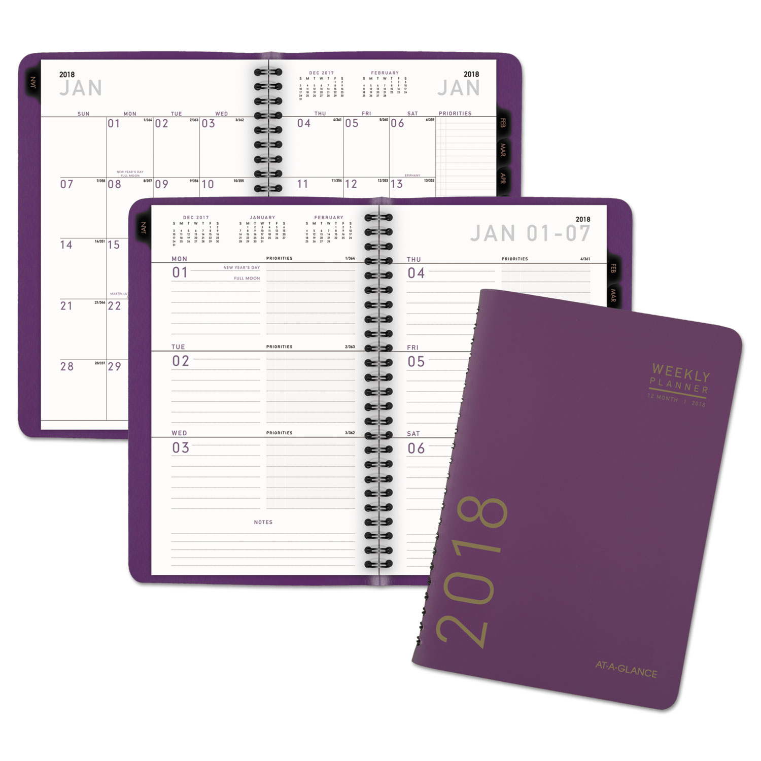 Contemporary Weekly/Monthly Planner, 4 7/8 x 8, Purple, 2018