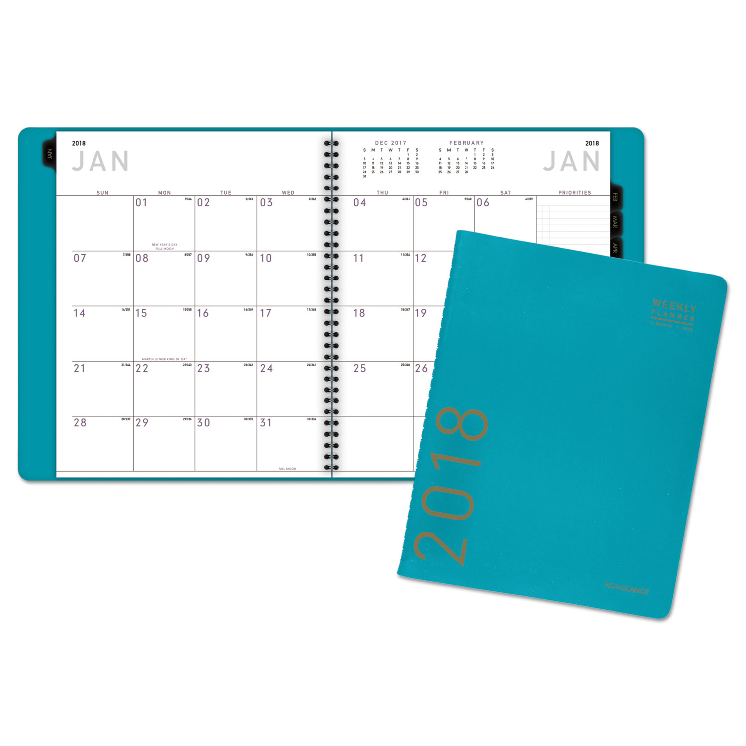 Contemporary Monthly Planner, 9 1/2 x 11 1/8, Teal, 2018