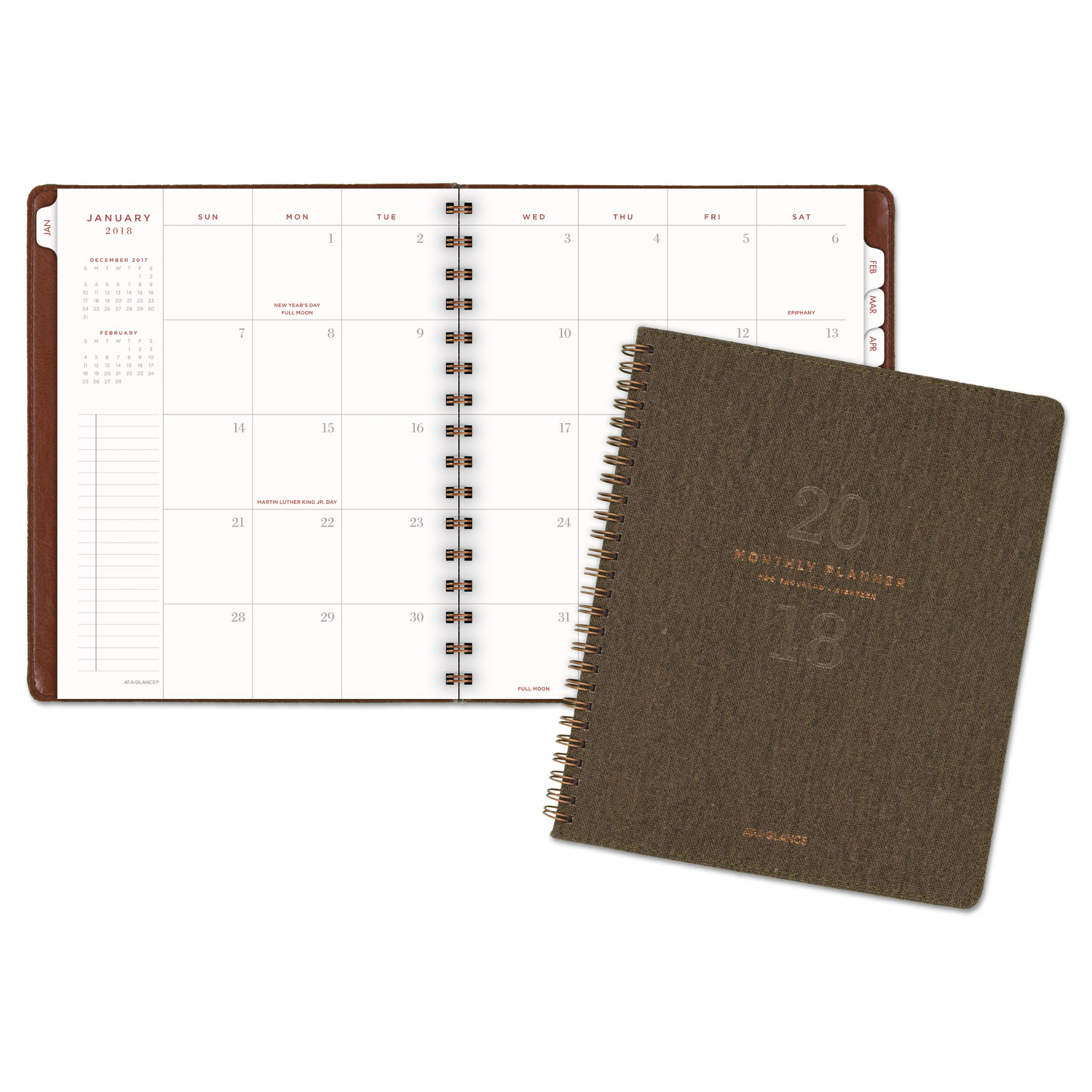 Signature Collection Olive Green Monthly Planner, 7 1/4 x 8 3/4, 2018