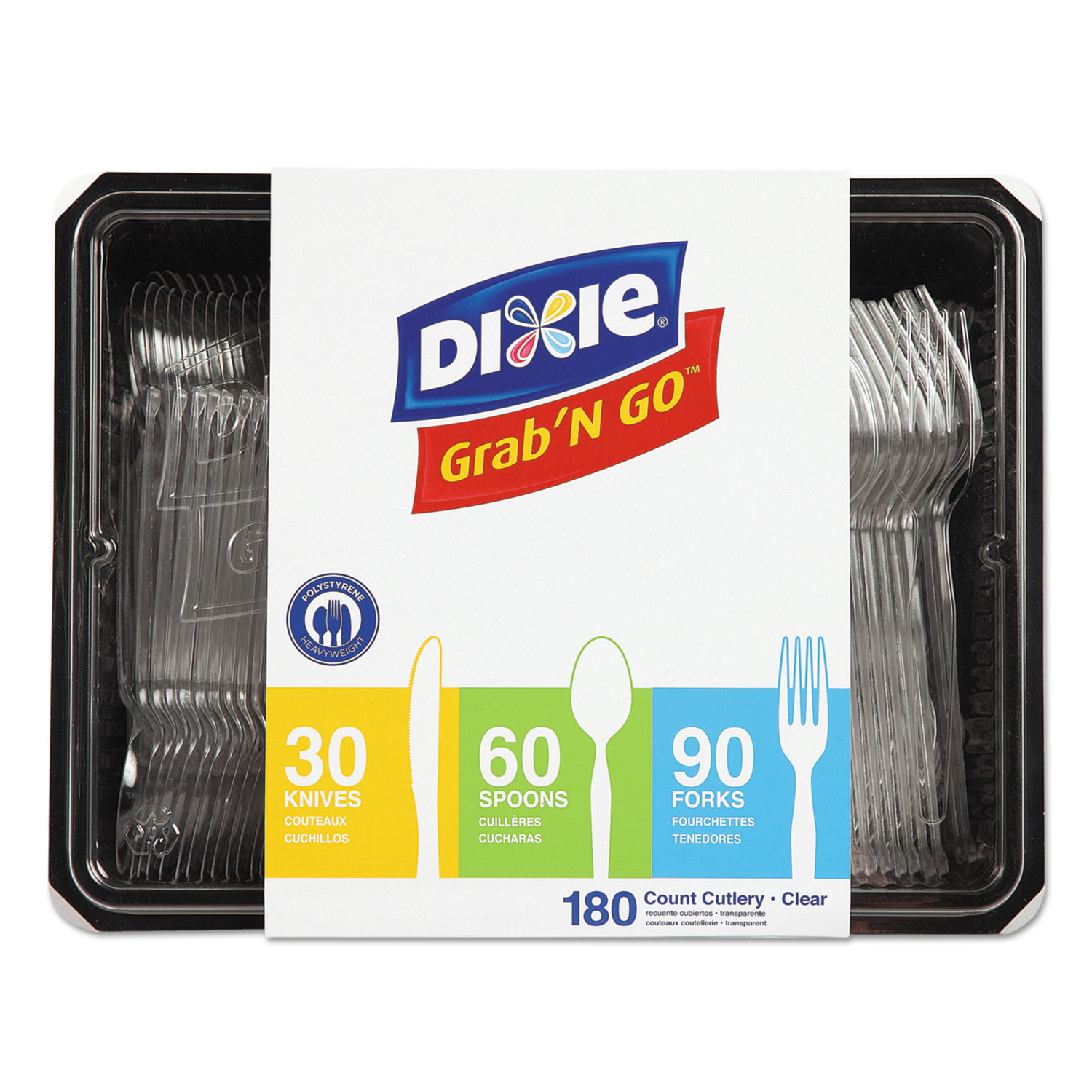  Dixie CH0369DX7 Combo Pack, Tray with Clear Plastic Utensils, 90 Forks, 30 Knives, 60 Spoons (DXECH0369DX7PK) 