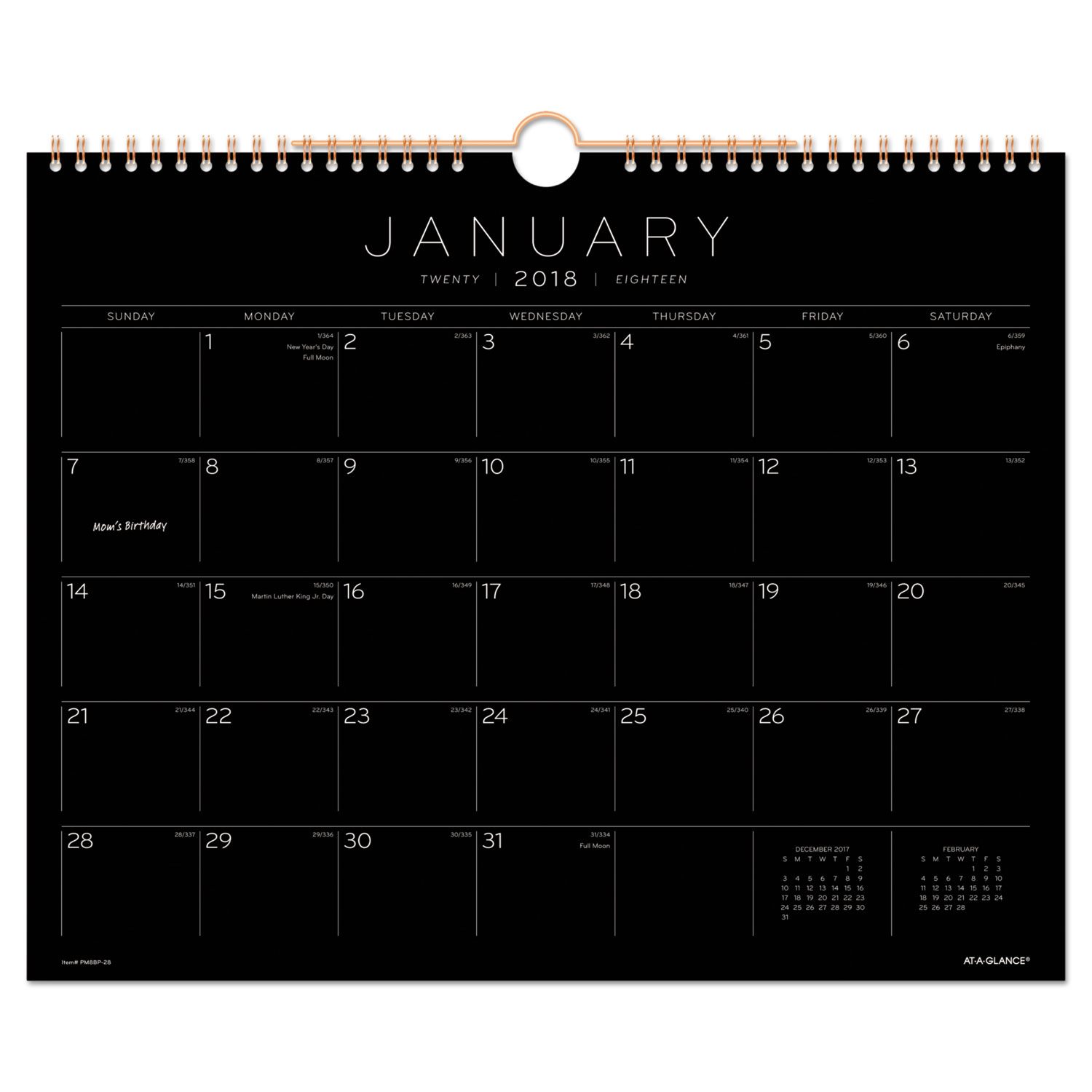 Black Paper Wall Calendar, 15 x 12, 2018