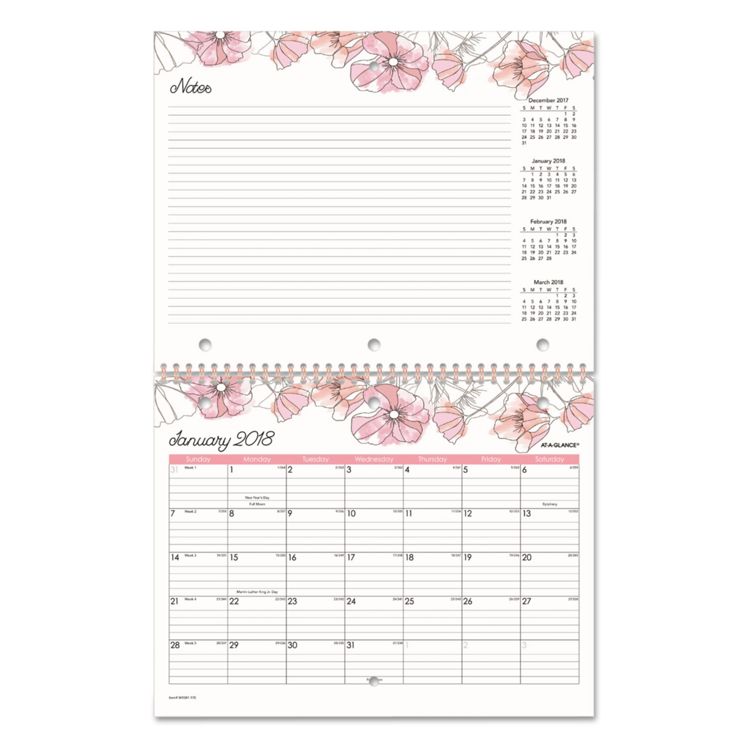 Blush Wall Calendar, 11 x 8 1/2, 2018