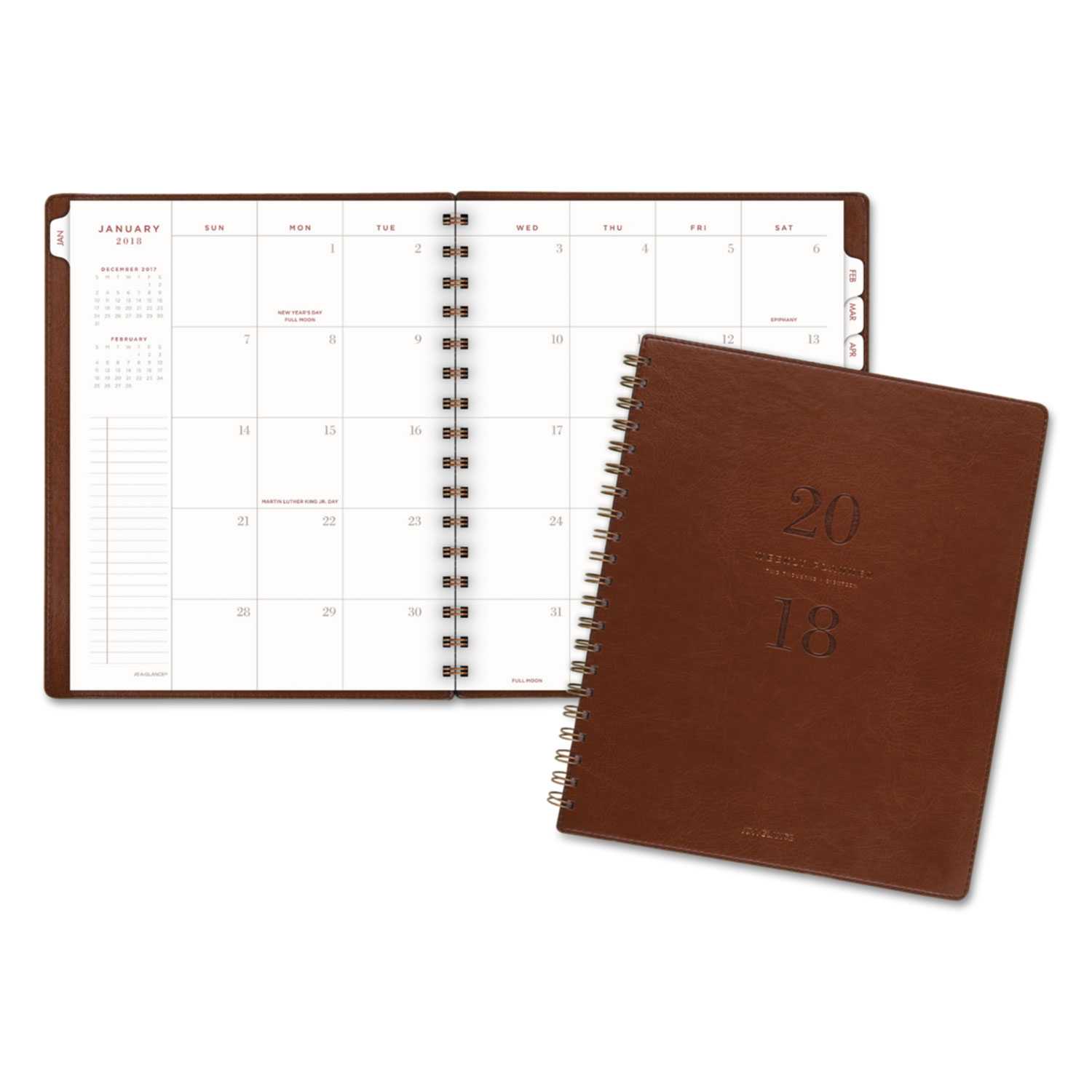 Signature Collection Distressed Brown Weekly Monthly Planner, 7 1/4 x 8 3/4
