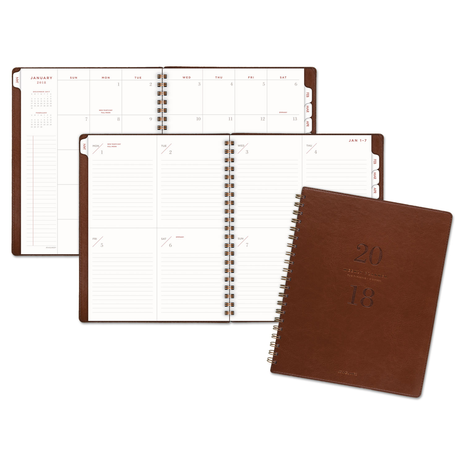 Signature Collection Distressed Brown Weekly Monthly Planner, 8 3/4 x 11