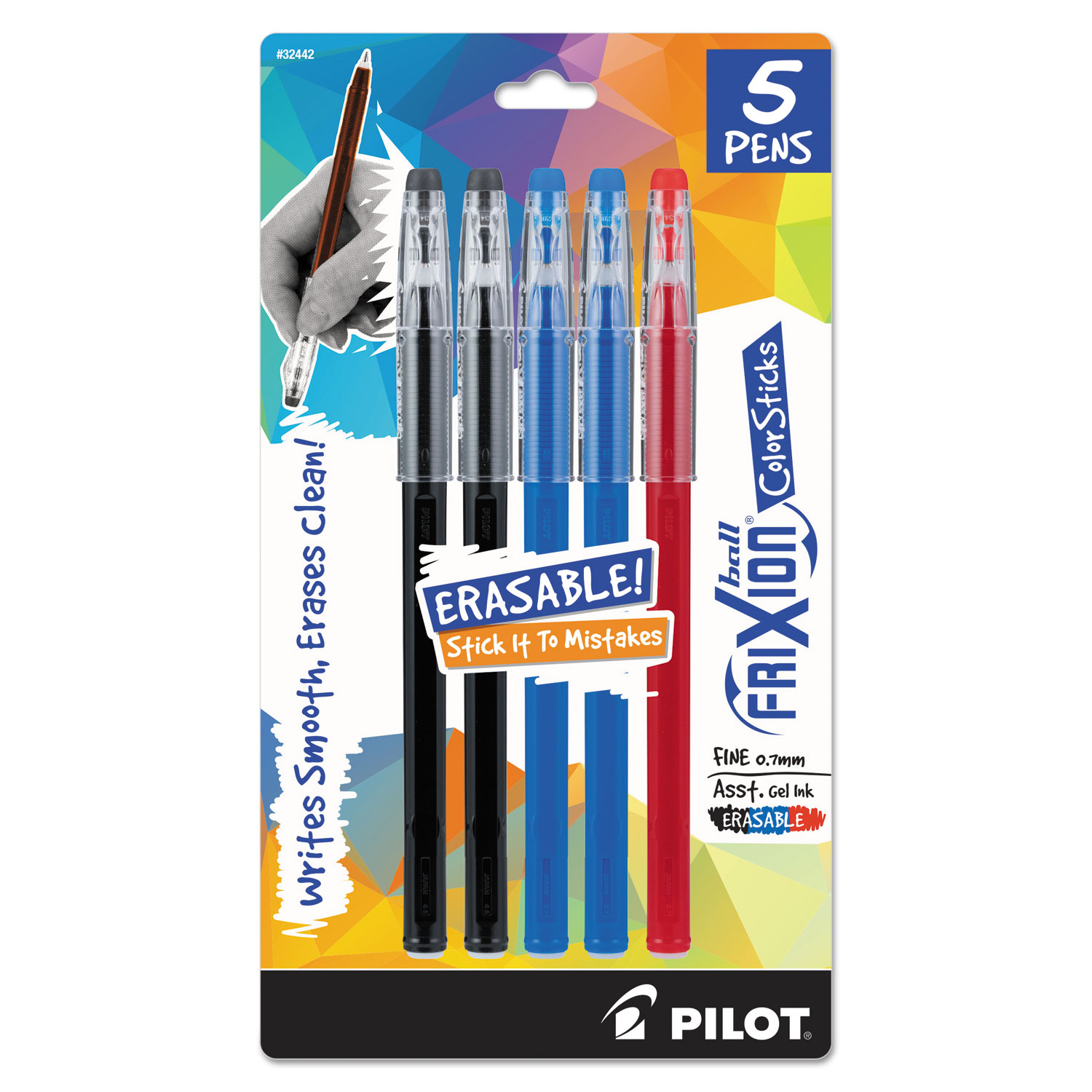  Pilot 32442 FriXion ColorSticks Erasable Stick Gel Pen, 0.7mm, Assorted Ink/Barrel, 5/Pack (PIL32442) 