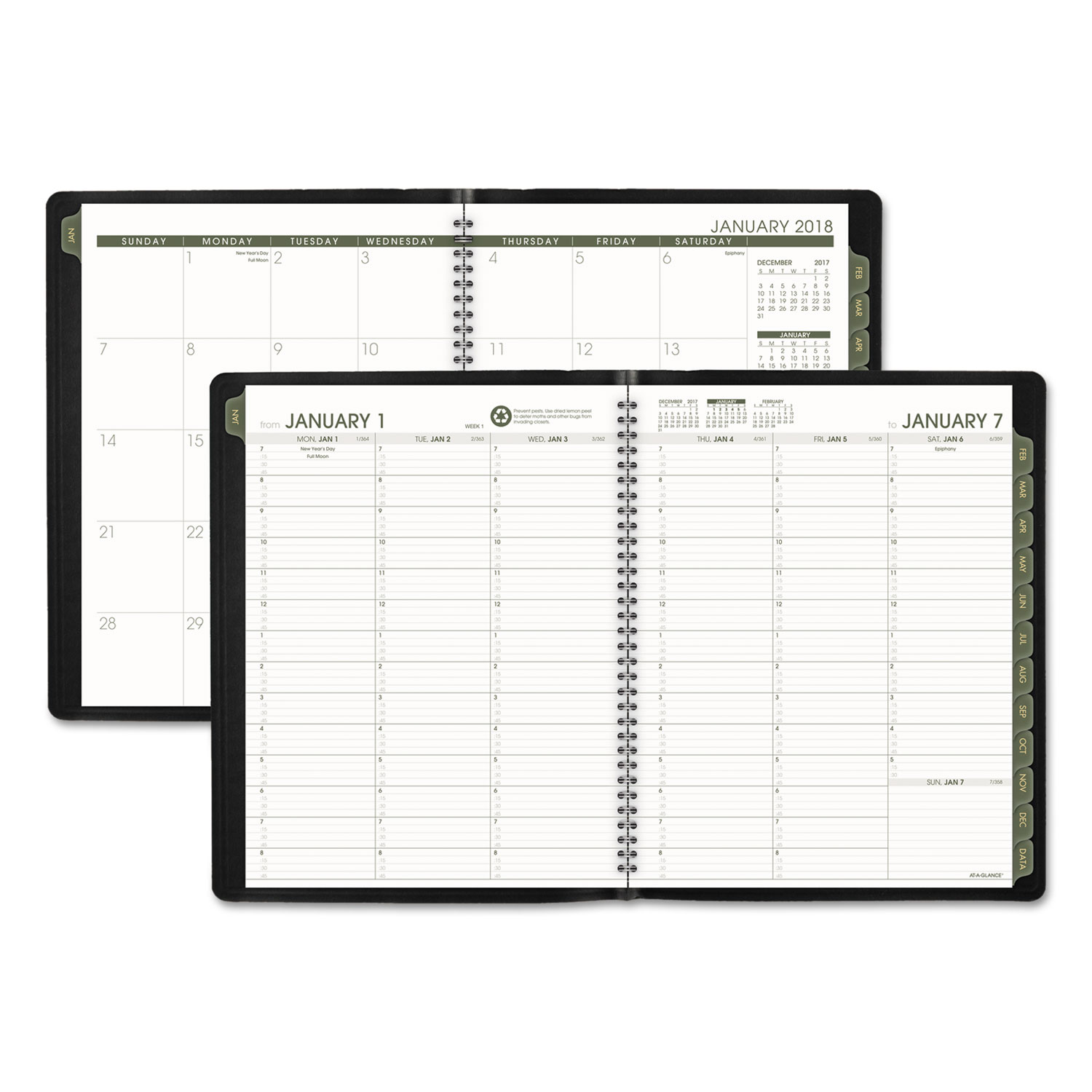 Recycled Weekly/Monthly Classic Appointment Book, 8 1/4 x 10 7/8, Black, 2018