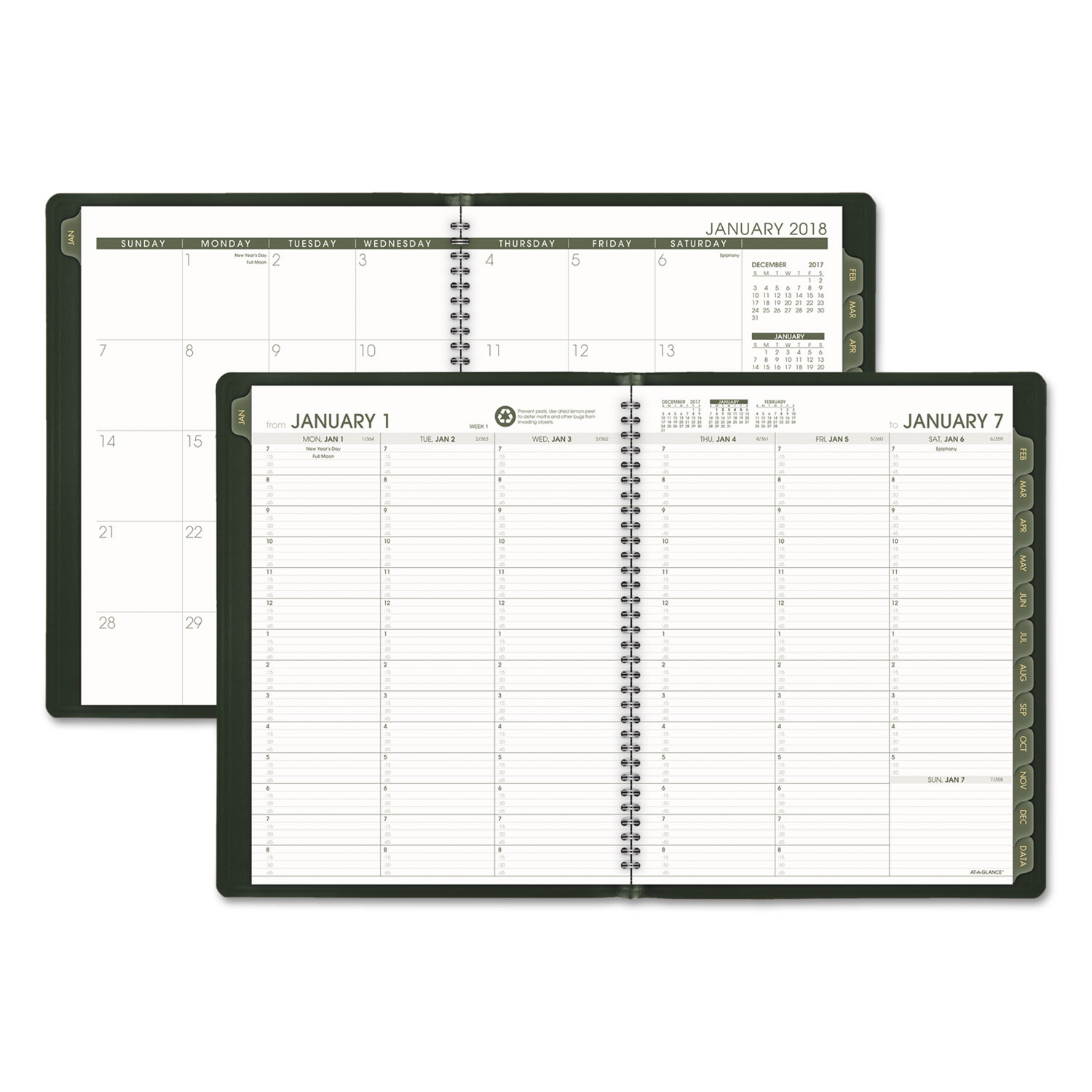 Recycled Weekly/Monthly Classic Appointment Book, 8 1/4 x 10 7/8, Green, 2018