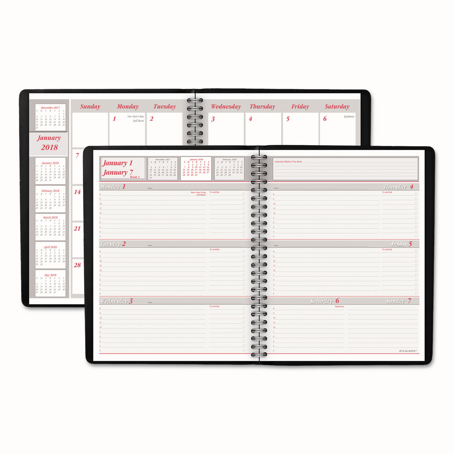 Weekly/Monthly Appointment Book, 6 7/8 x 8 3/4, Black, 2018