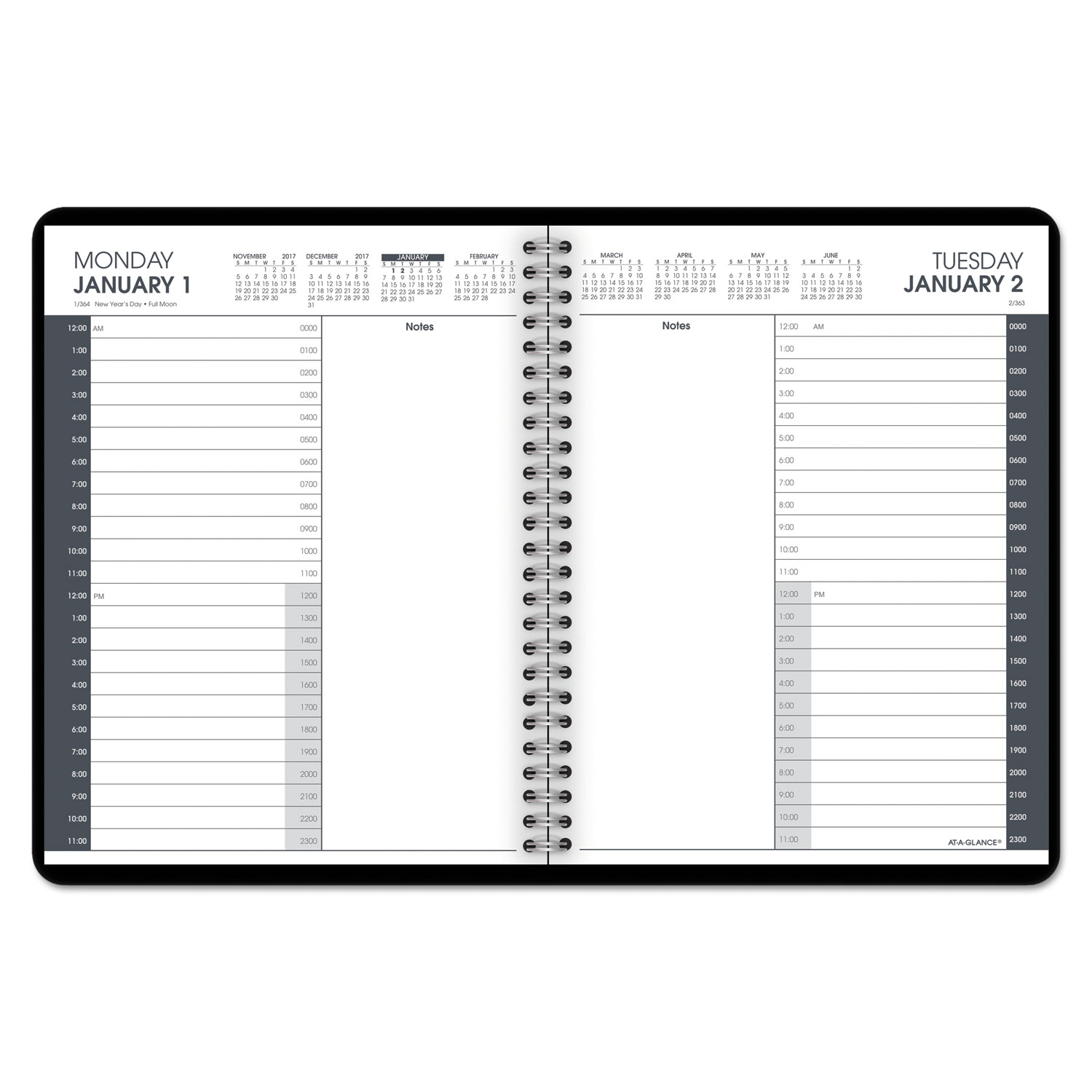 24-Hour Daily Appointment Book, 6 7/8 x 8 3/4, White, 2018