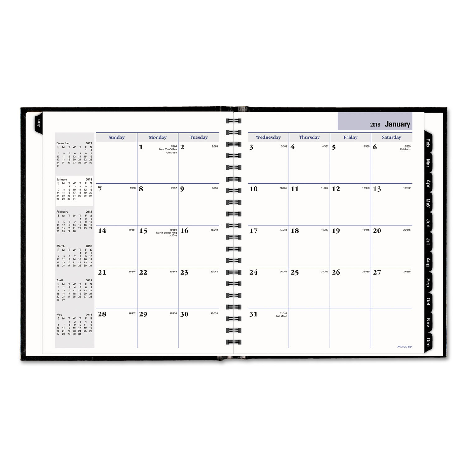 Hard-Cover Monthly Planner, 6 7/8 x 8 5/8, Black, 2018