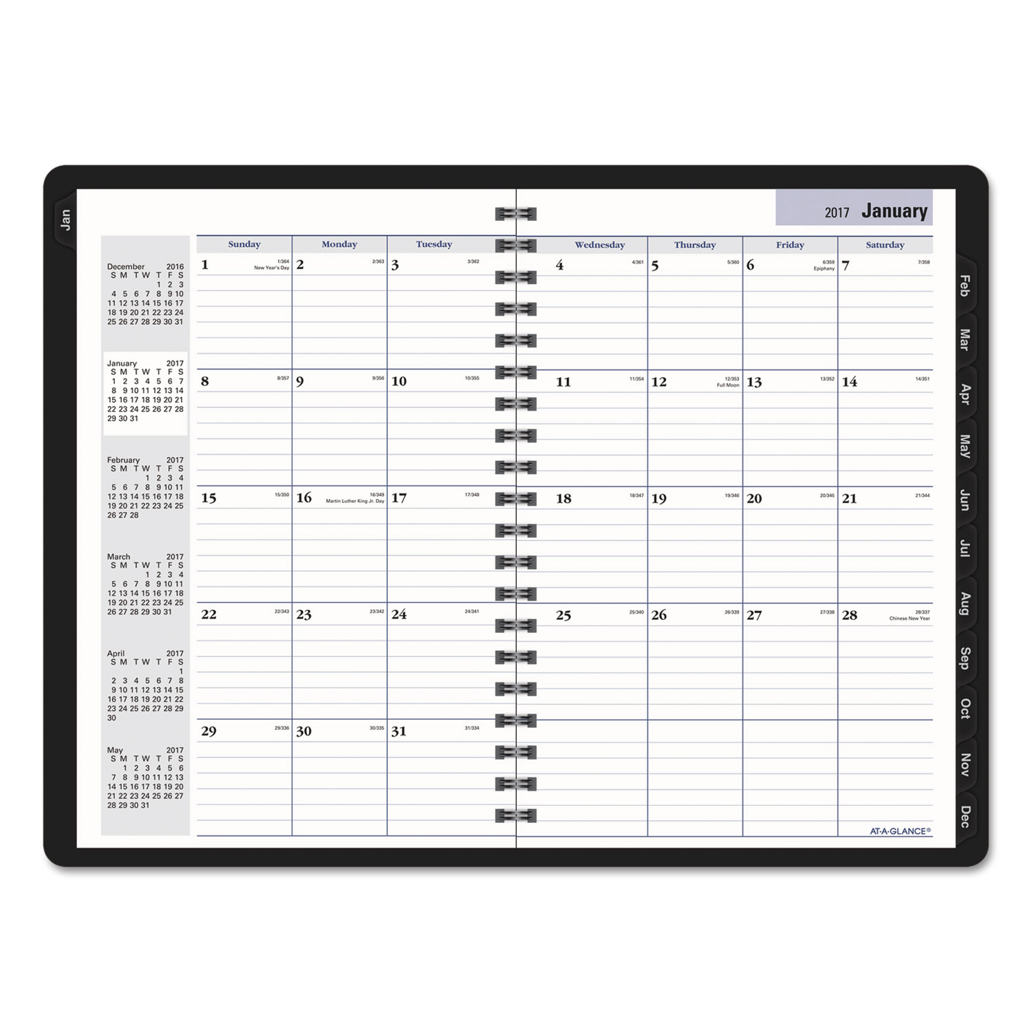 Hard-Cover Monthly Planner, 7 7/8 x 11 7/8, Black, 2017-2019