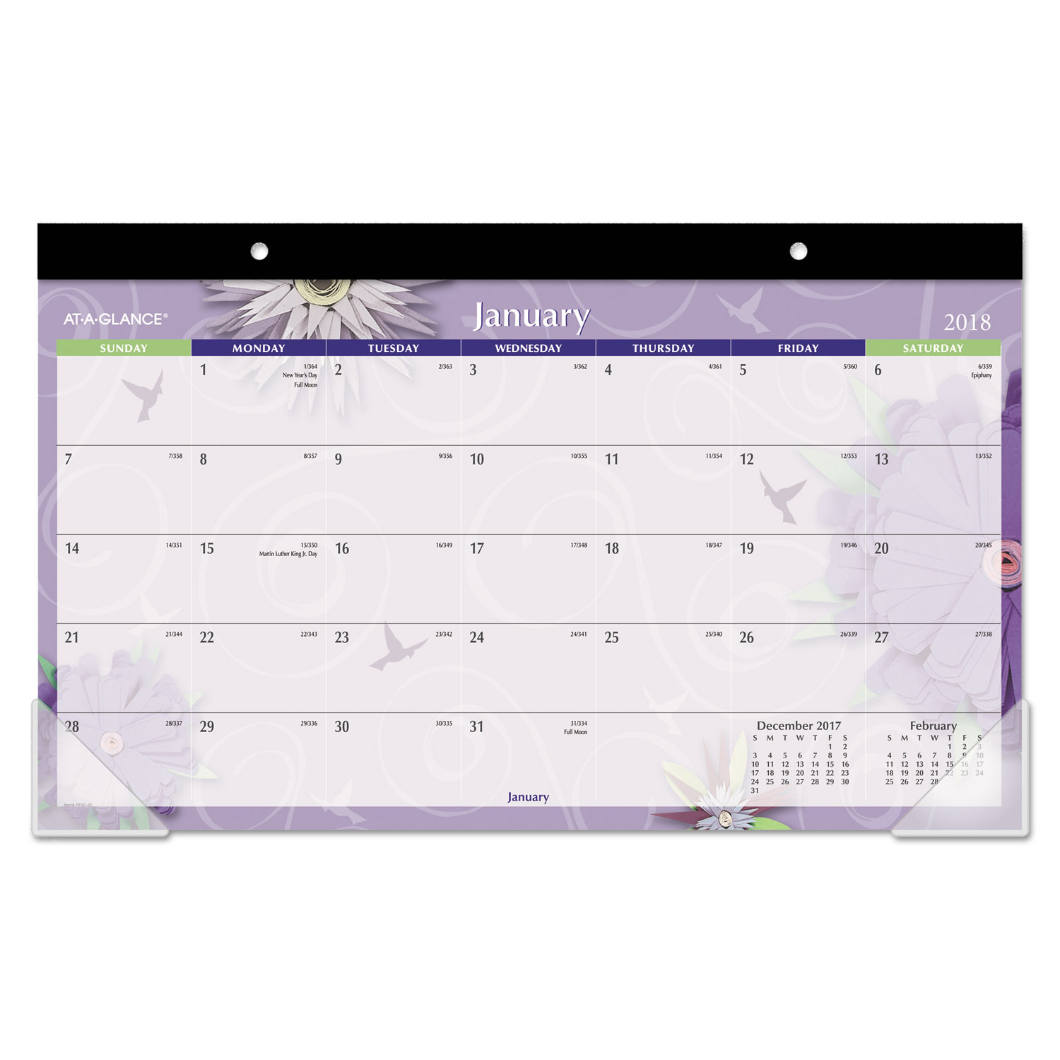 Paper Flowers Compact Monthly Desk Pad, 17 3/4 x 10 7/8, 2018