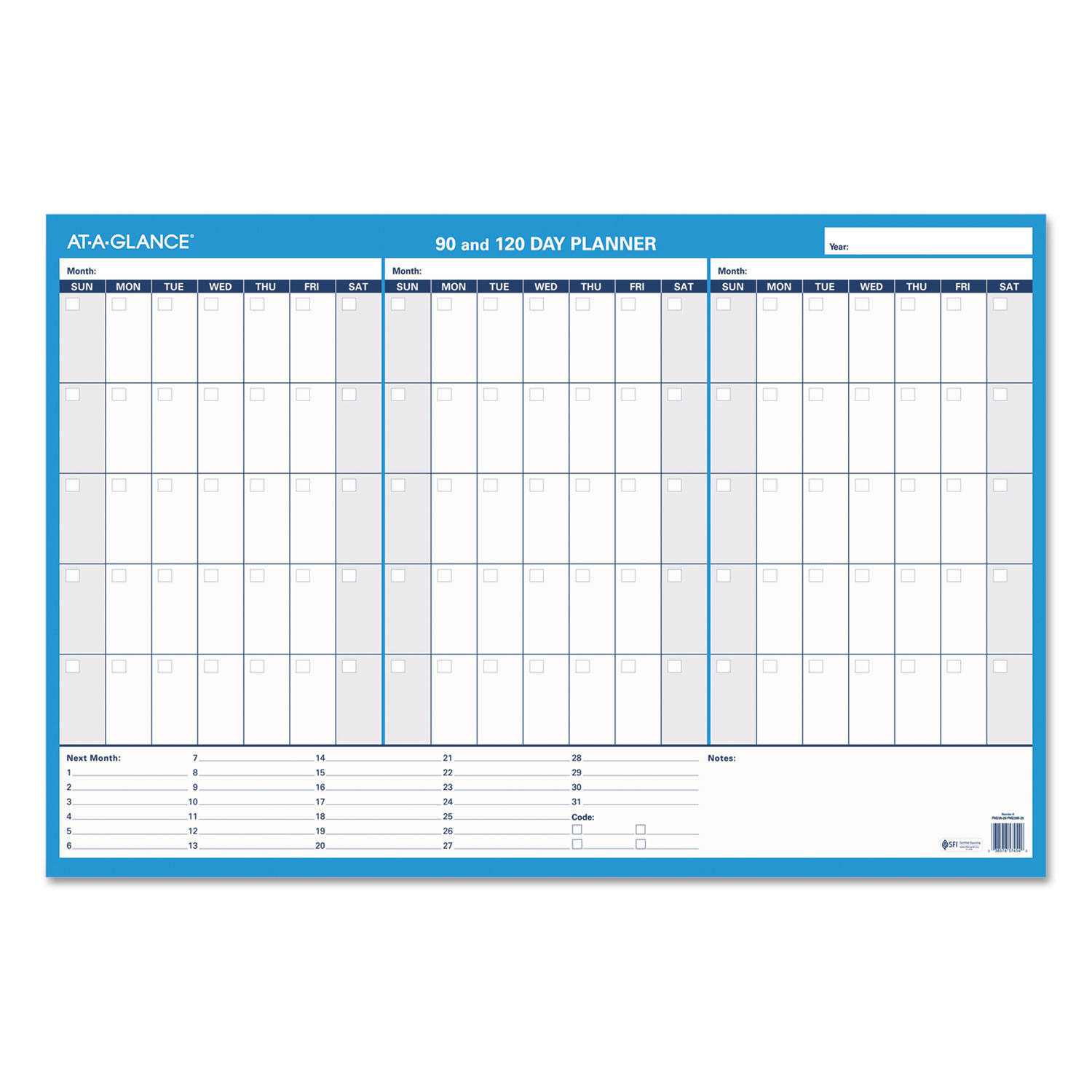 90/120Day Undated Horizontal Erasable Wall Planner, 36 x 24, White