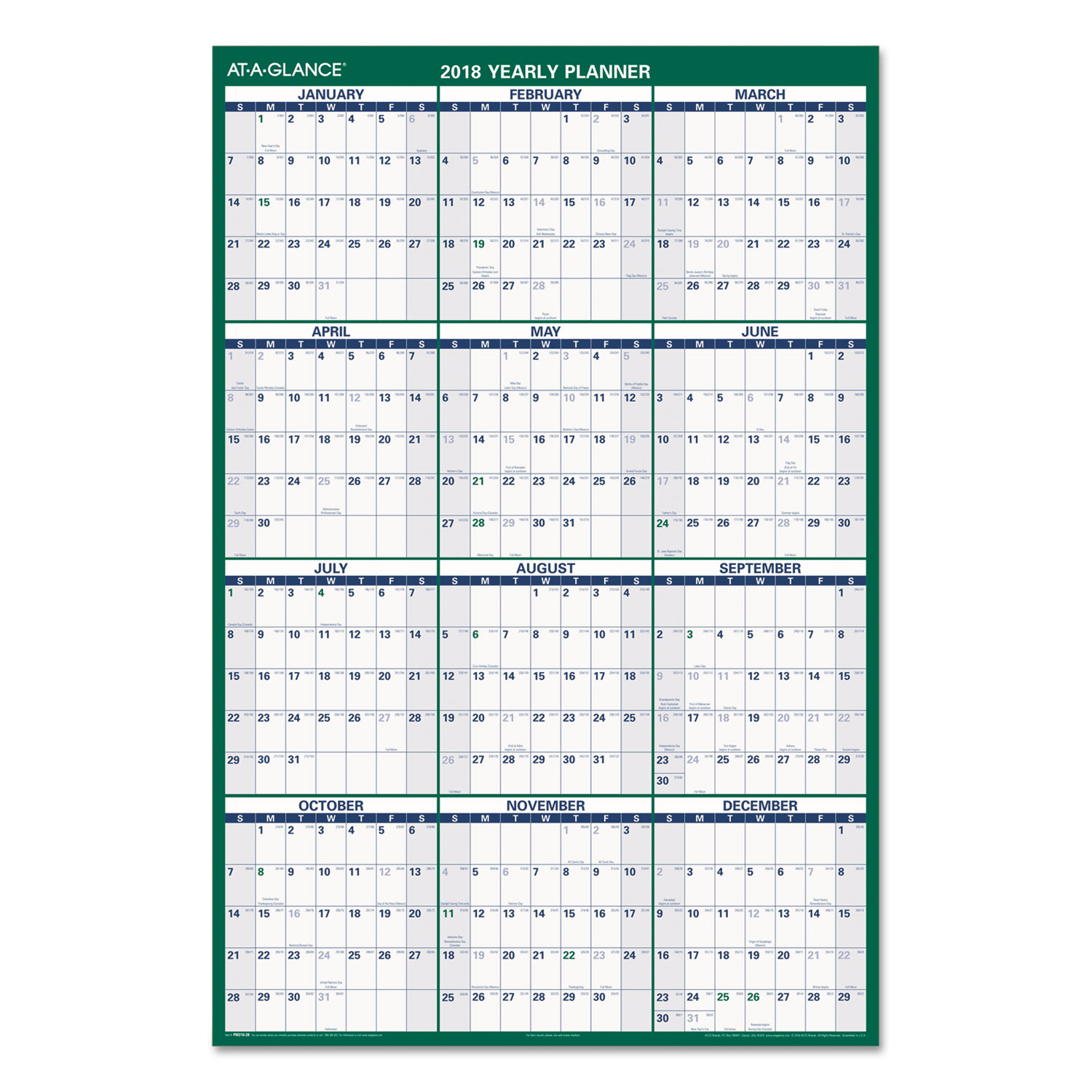 Vertical Erasable Wall Planner, 32 x 48, 2018