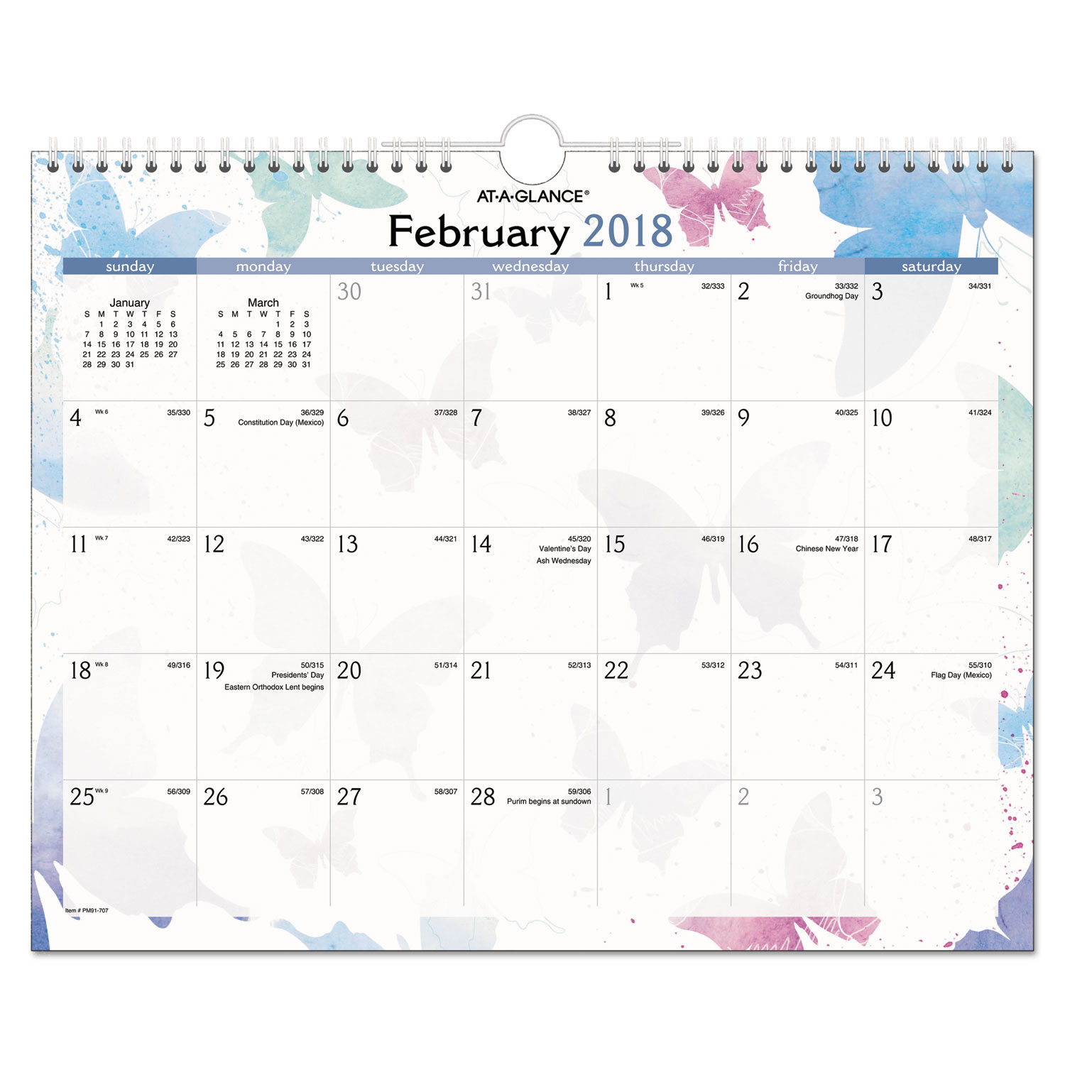 Watercolors Recycled Monthly Wall Calendar, 15 x 12, 2018