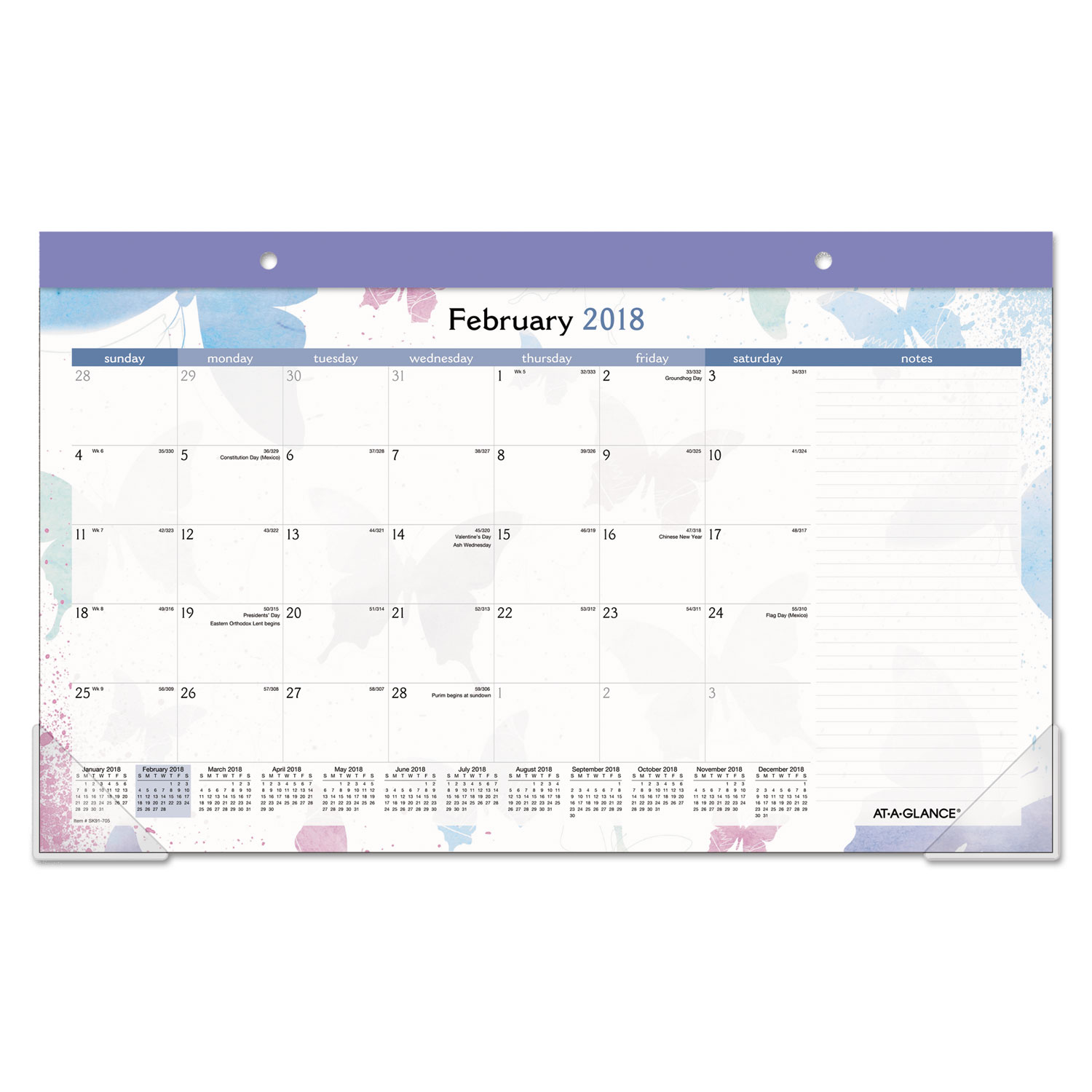 Watercolors Recycled Monthly Desk Pad Calendar, 17 3/4 x 10 7/8, 2018