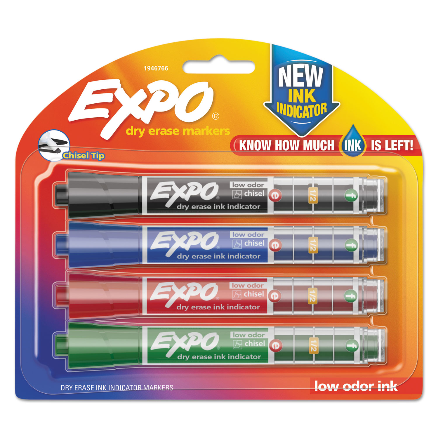  EXPO 1946766 Ink Indicator Dry Erase Marker, Broad Chisel Tip, Assorted Colors, 4/Set (SAN1946766) 