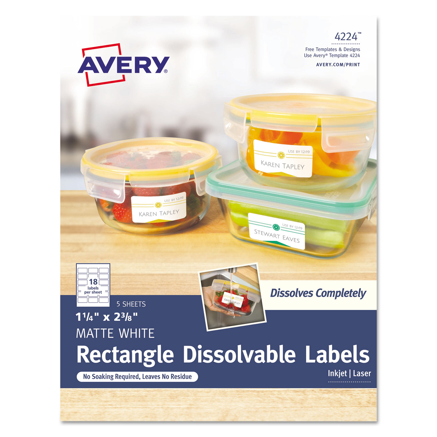 White Dissolvable Labels, 1 1/4 x 2 3/8, White, 90/Pk