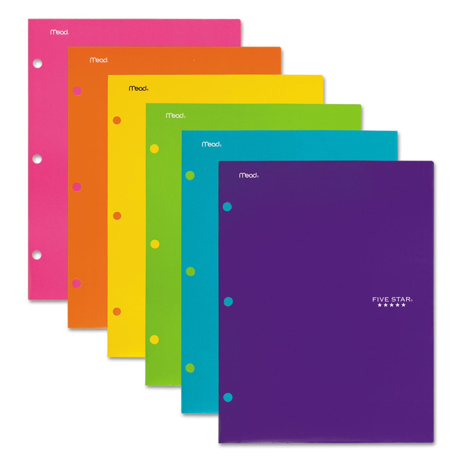  Five Star 38056 Four-Pocket Portfolio, 8 1/2 x 11, Assorted Colors, Trend Design, 6/Pack (MEA38056) 