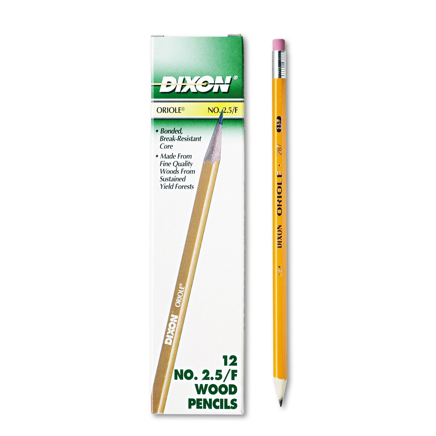  Dixon 12875 Oriole Pencil, F (#2.5), Black Lead, Yellow Barrel, Dozen (DIX12875) 
