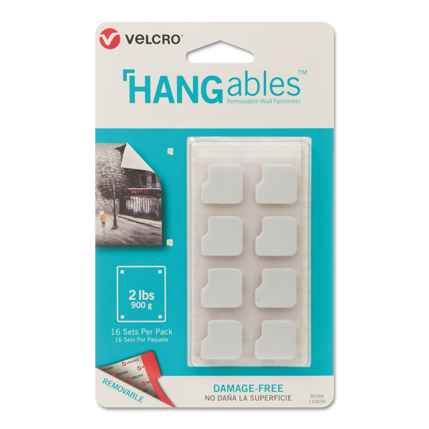 HANGables Removable Wall Fasteners, 0.25 x 7.25, White, 16/Pack