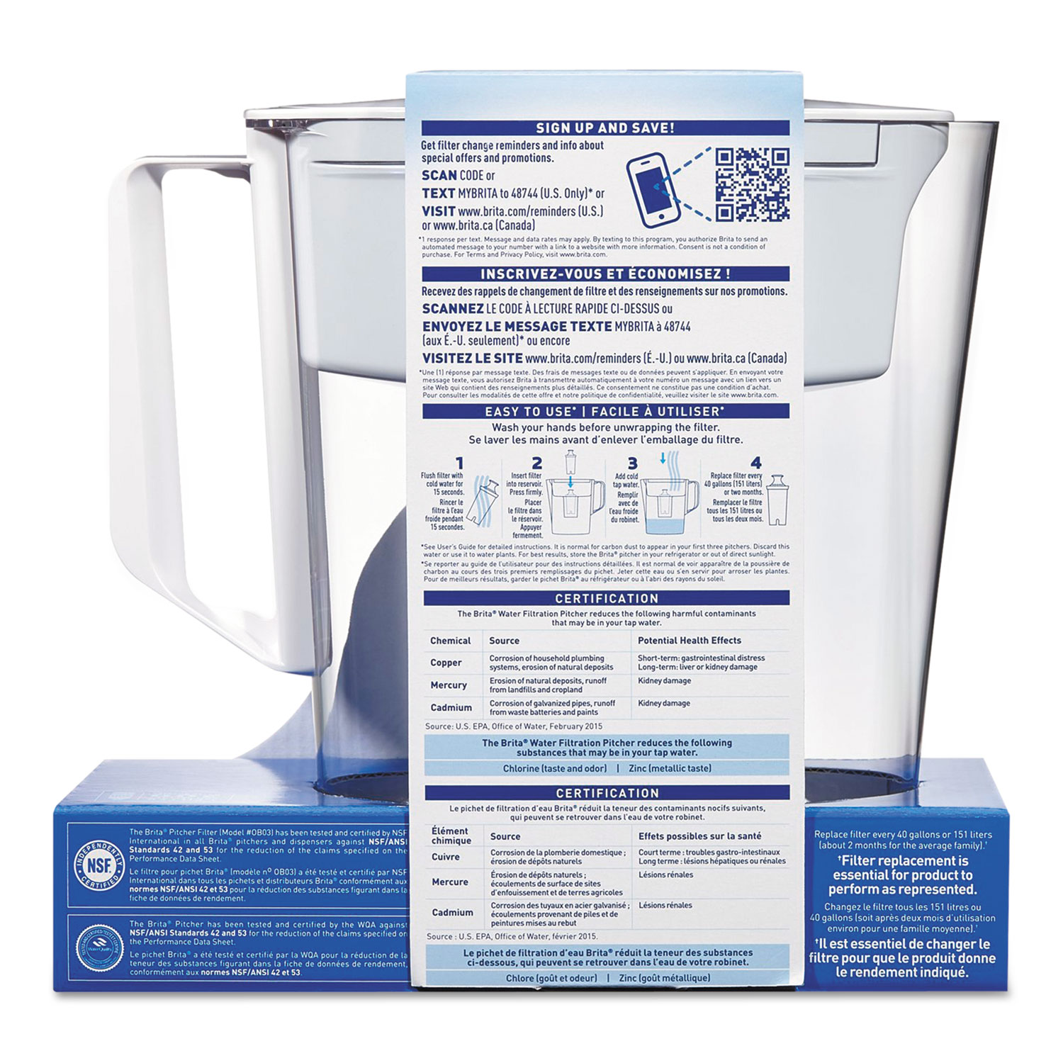 Classic Water Filter Pitcher, 40 oz, 5 Cups