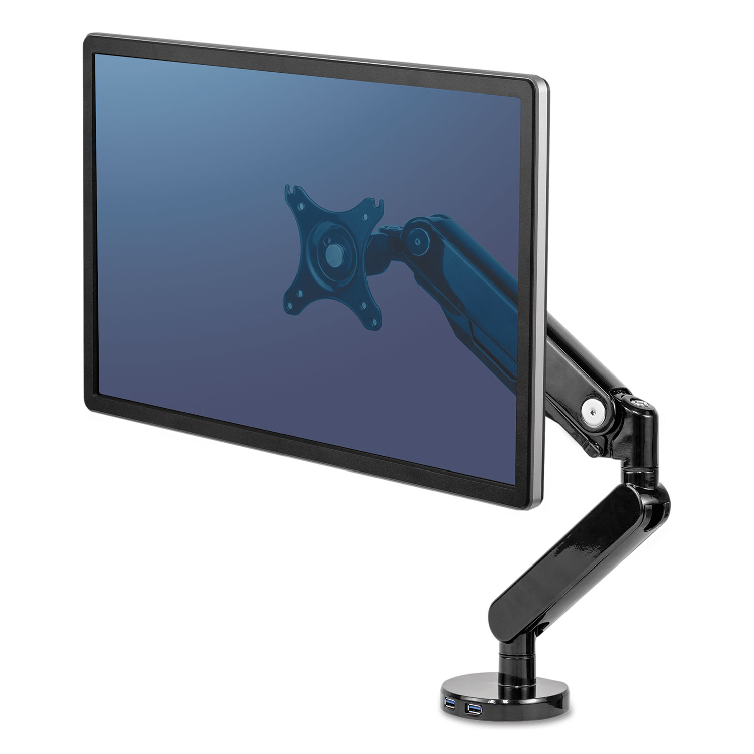  Fellowes 8043301 Platinum Series Single Monitor Arm, up to 30, up to 20 lbs, Clamp/Grommet, Black (FEL8043301) 