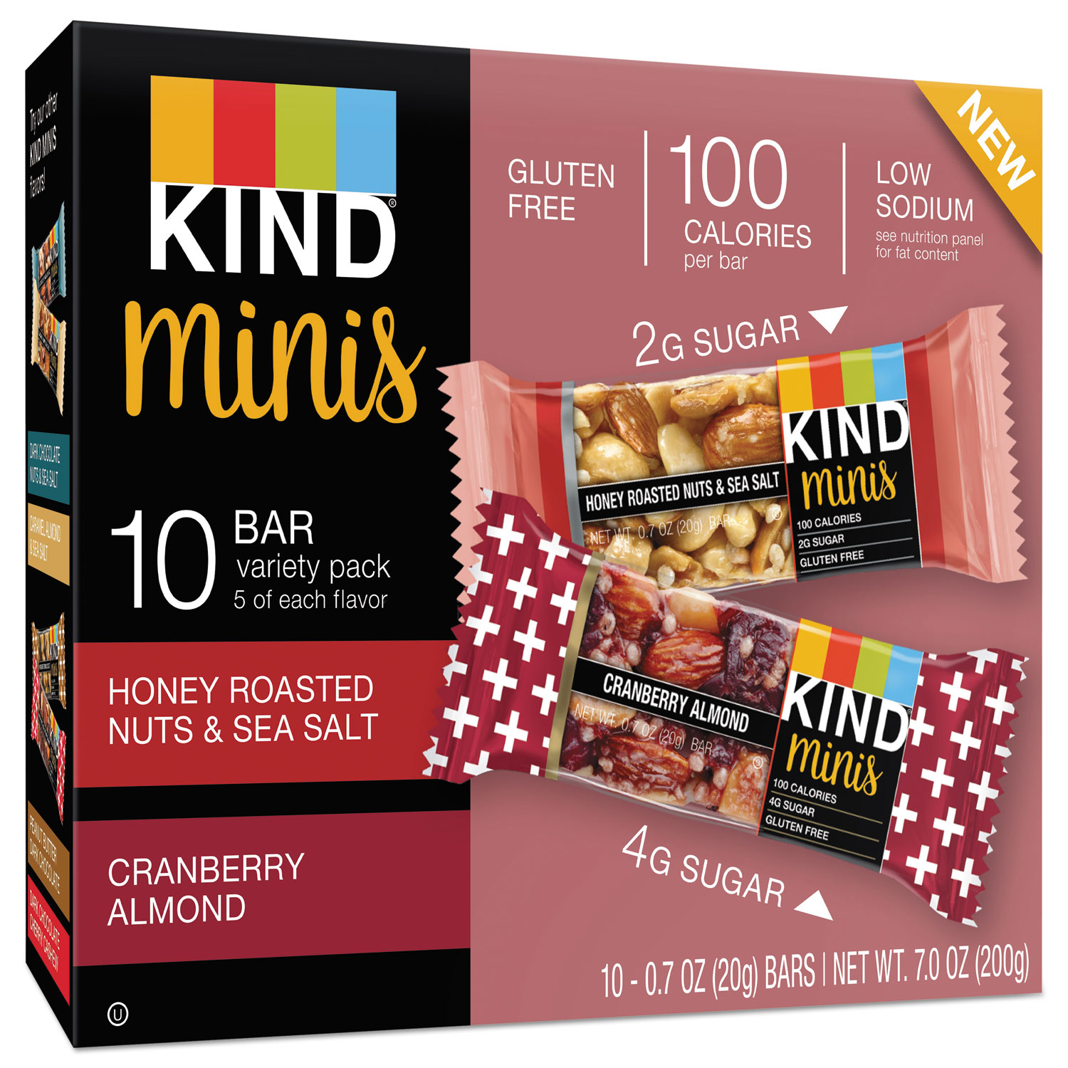 Minis, Almond/Cranberry, Honey Roasted Nuts and Salt, 0.7 oz, 10 per pack