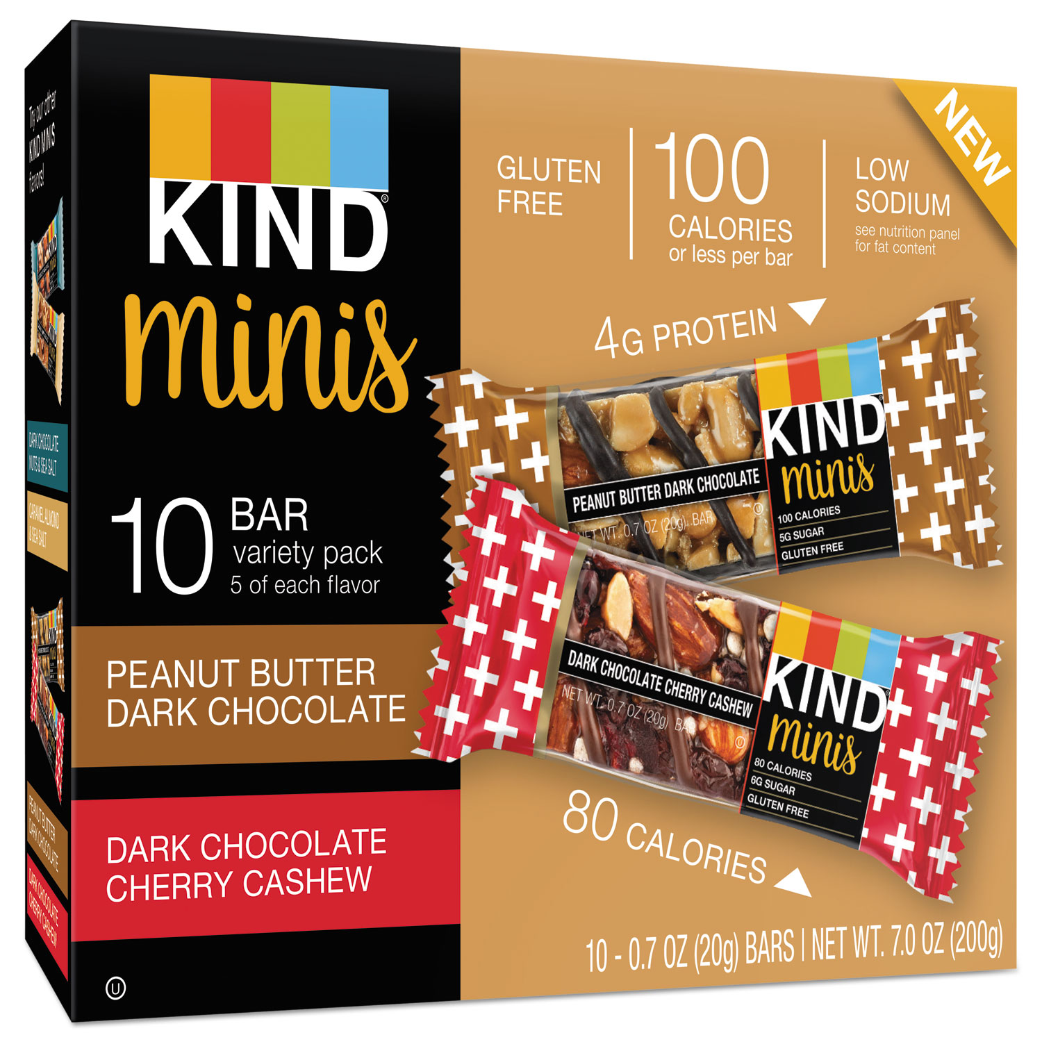 Minis, Cherry Cashew/Dark Chocolate, Dark Chocolate/Peanut Butter, 0.7 oz, 10/PK