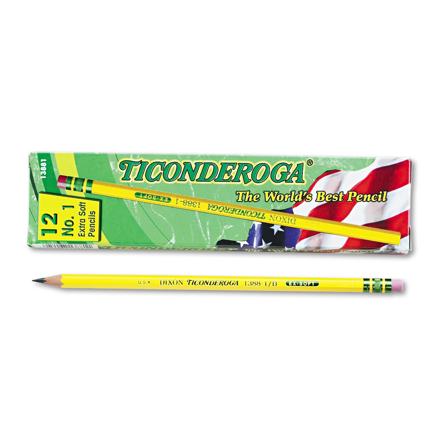  Ticonderoga 13881 Pencils, B (#1), Black Lead, Yellow Barrel, Dozen (DIX13881) 