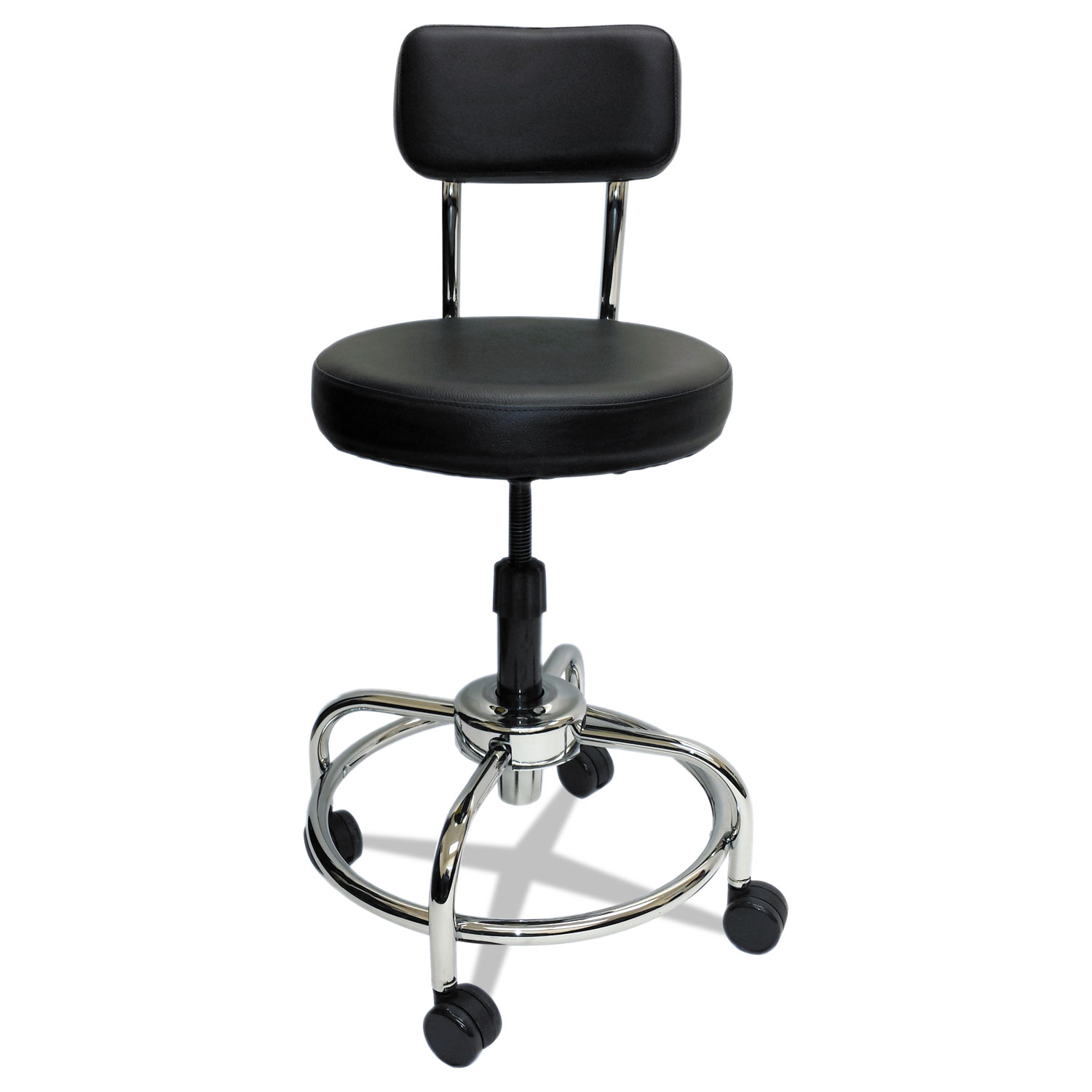  ShopSol 3010011 Lab and Healthcare Stool, 27 Seat Height, Supports up to 300 lbs., Black Seat/Black Back, Chrome Base (SSX3010011) 