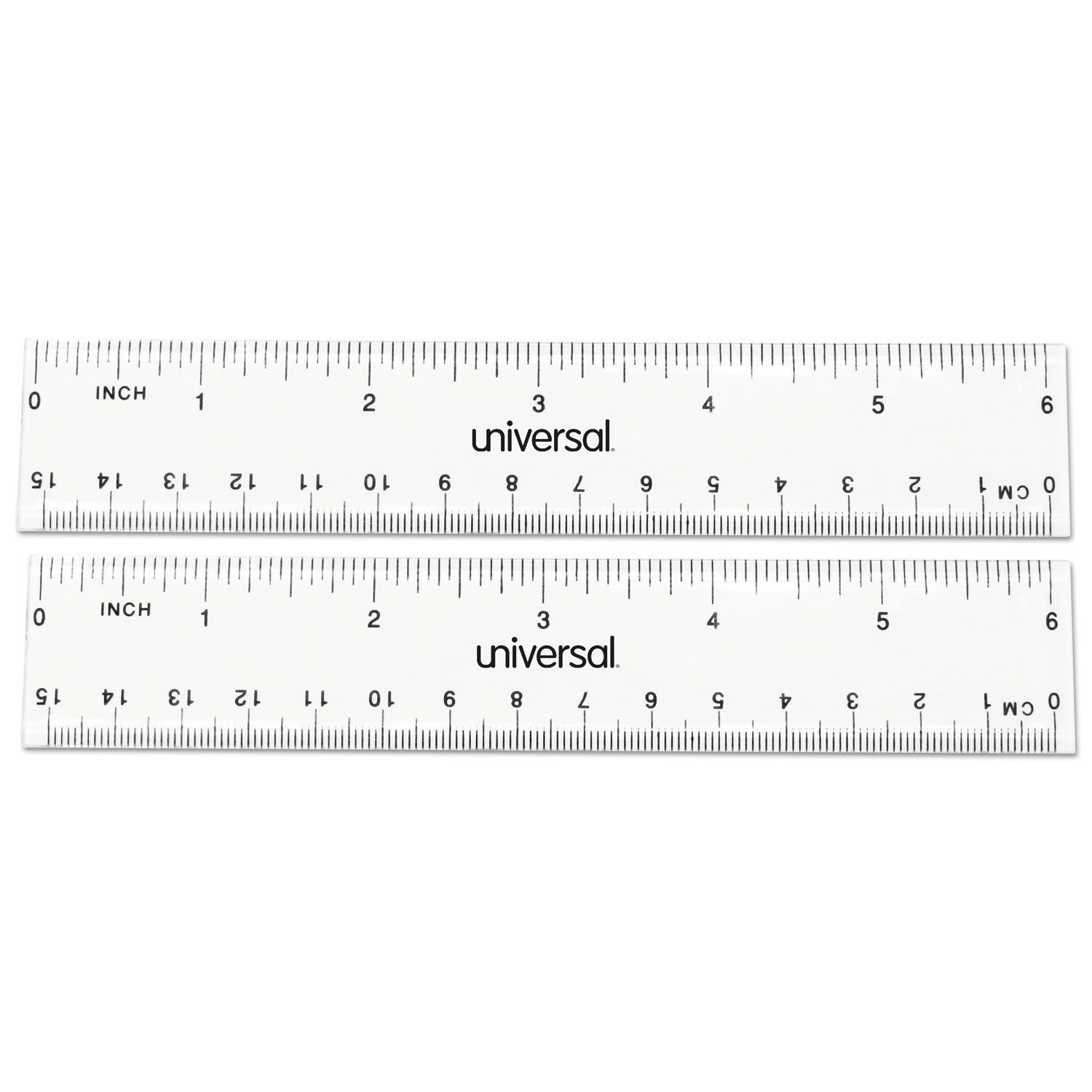  Universal UNV59025 Clear Plastic Ruler, Standard/Metric, 6, 2/Pack (UNV59025) 